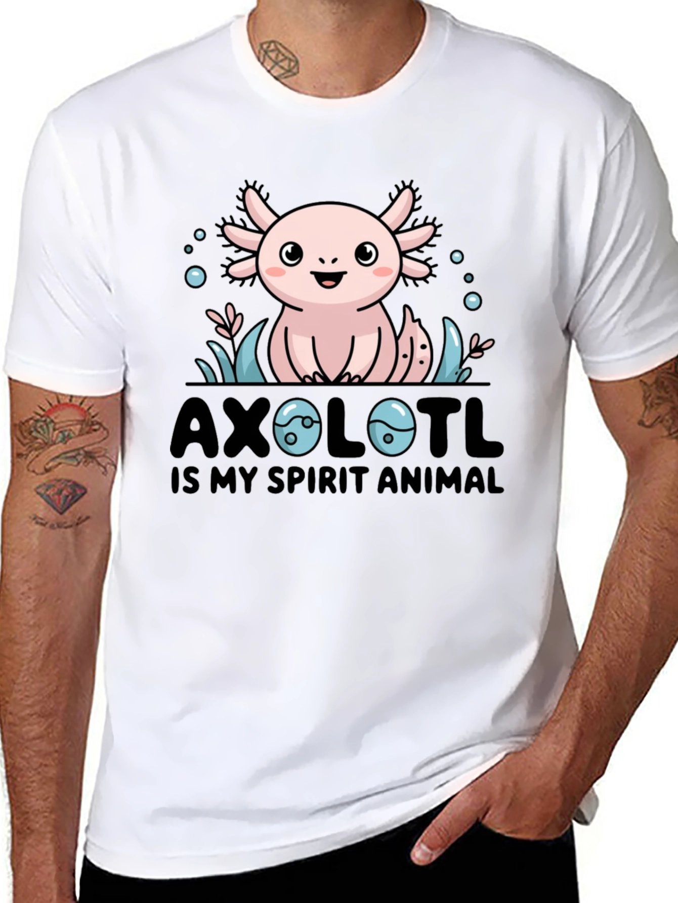 Axolotl Spirit Animal Graphic Tee - Black Cotton