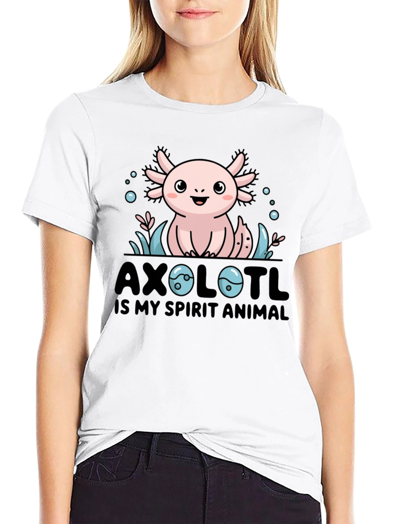 Axolotl Spirit Animal Graphic Tee - Black Cotton