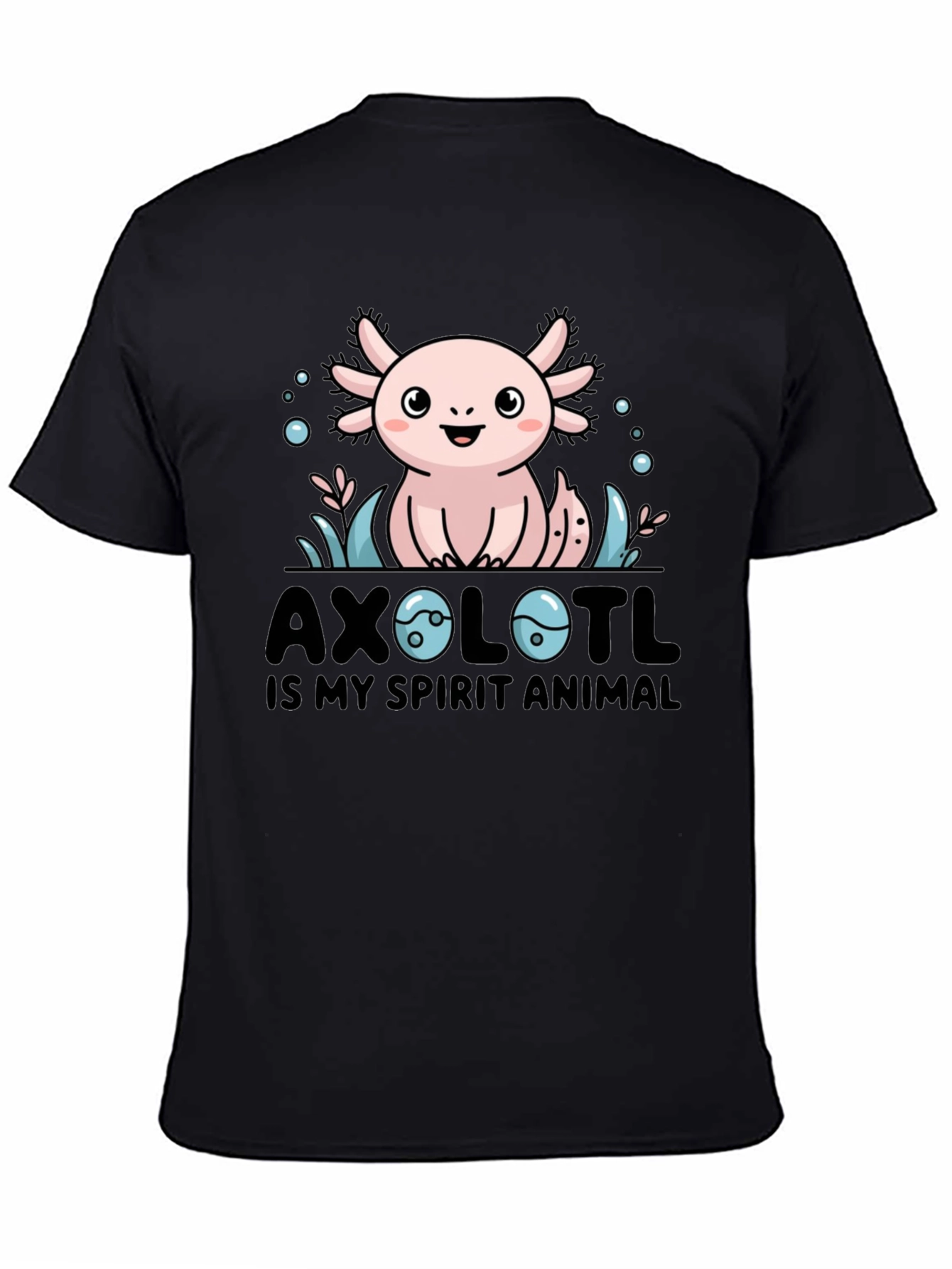 Axolotl Spirit Animal Graphic Tee - Black Cotton