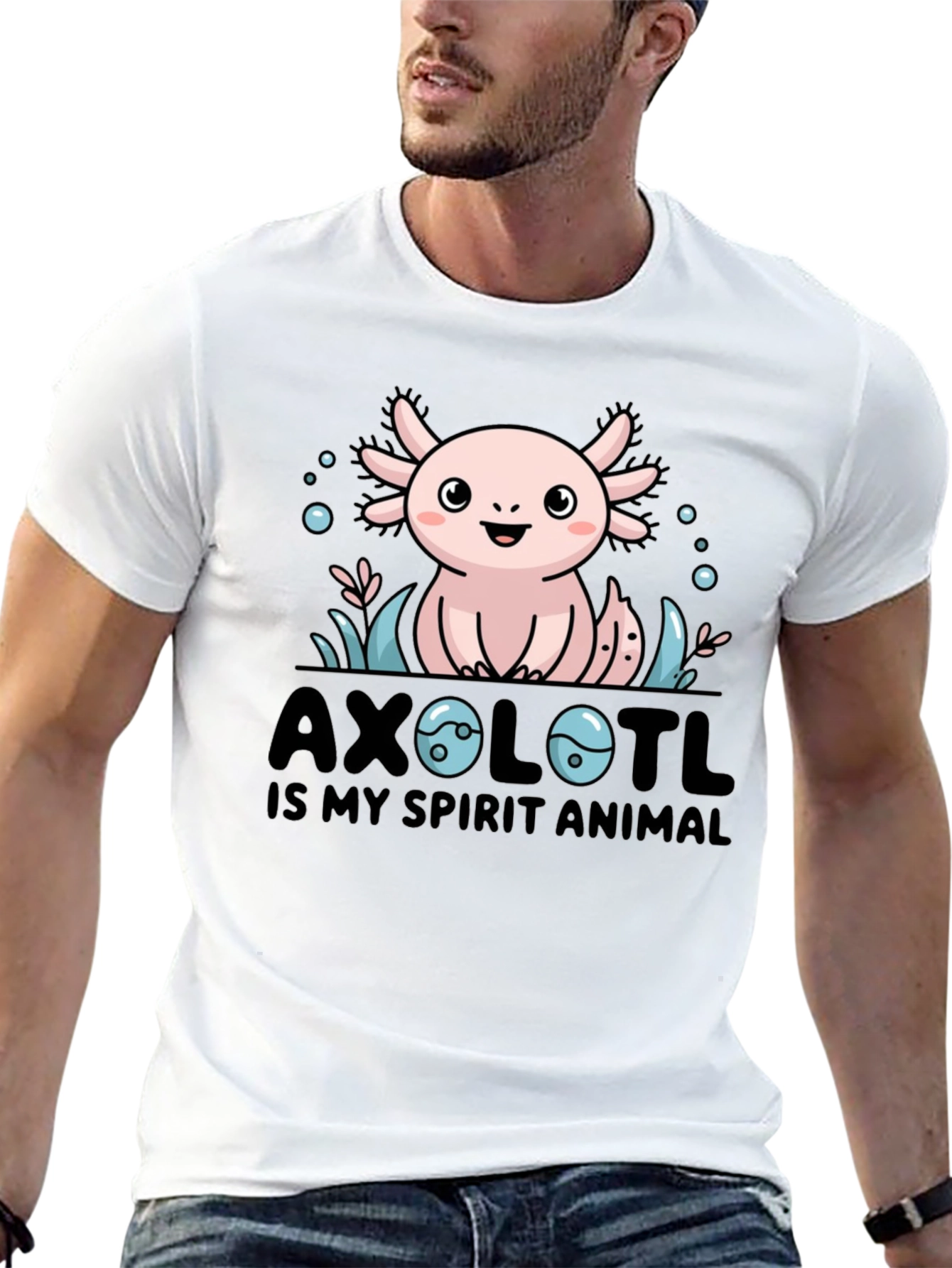 Axolotl Spirit Animal Graphic Tee - Black Cotton