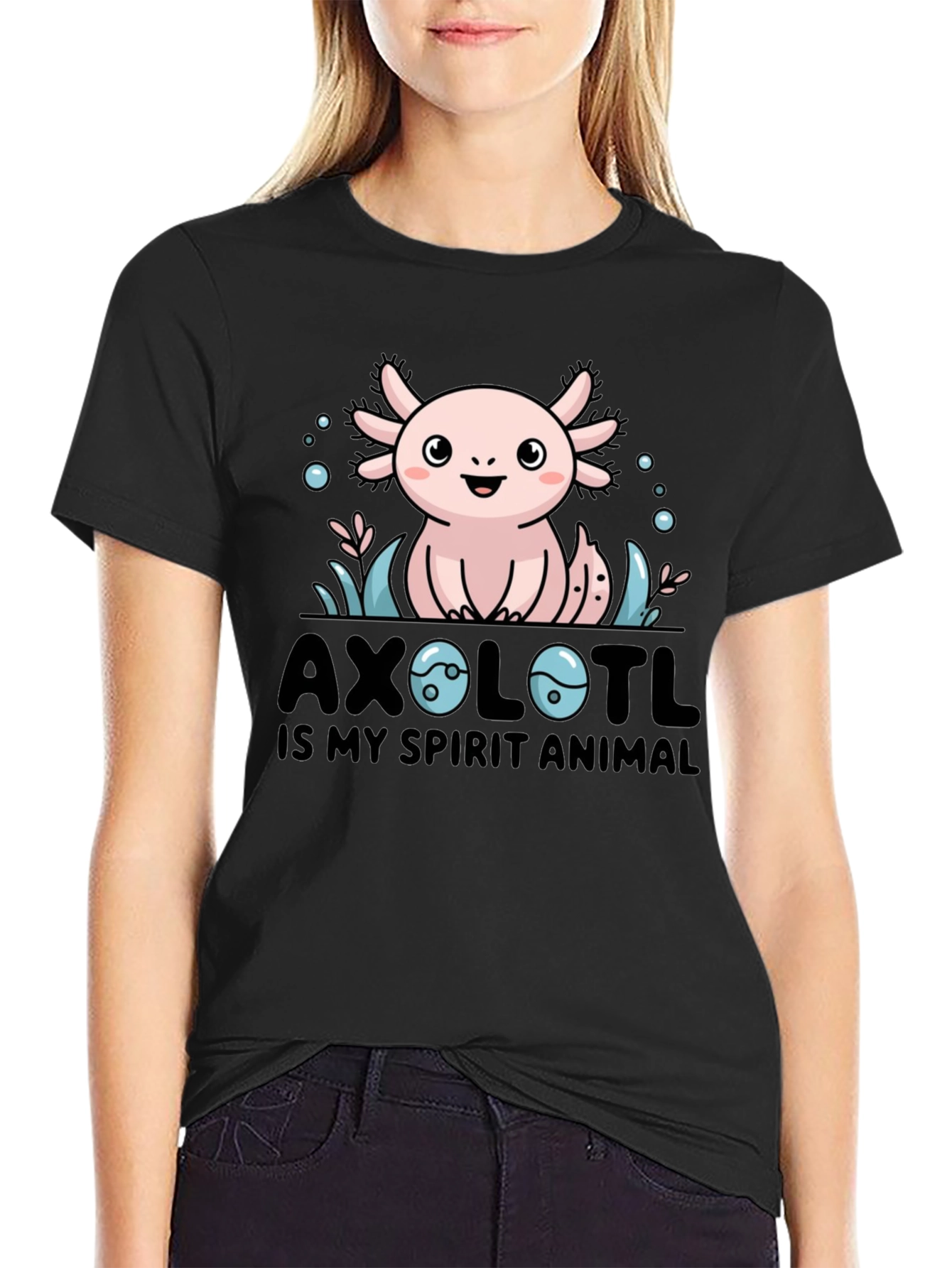 Axolotl Spirit Animal Graphic Tee - Black Cotton