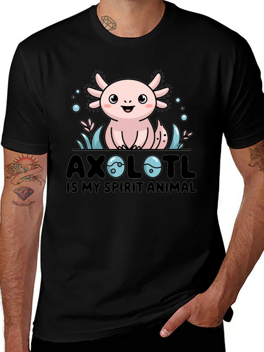 Axolotl Spirit Animal Graphic Tee - Black Cotton