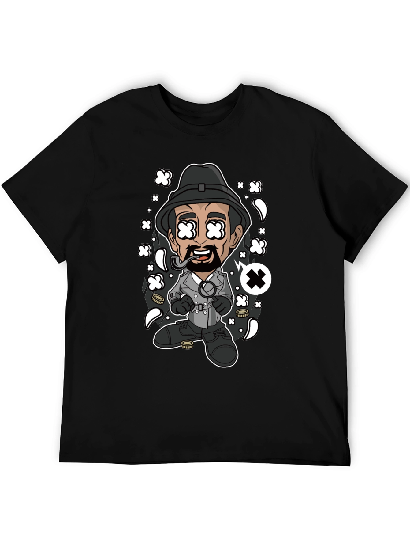 Cartoon Detective Graphic Black T-Shirt