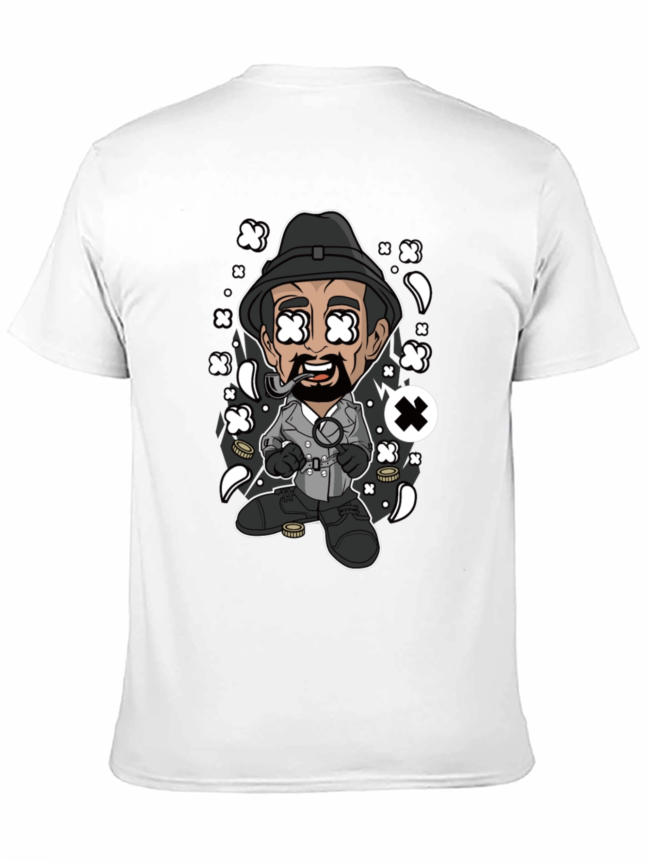 Cartoon Detective Graphic Black T-Shirt