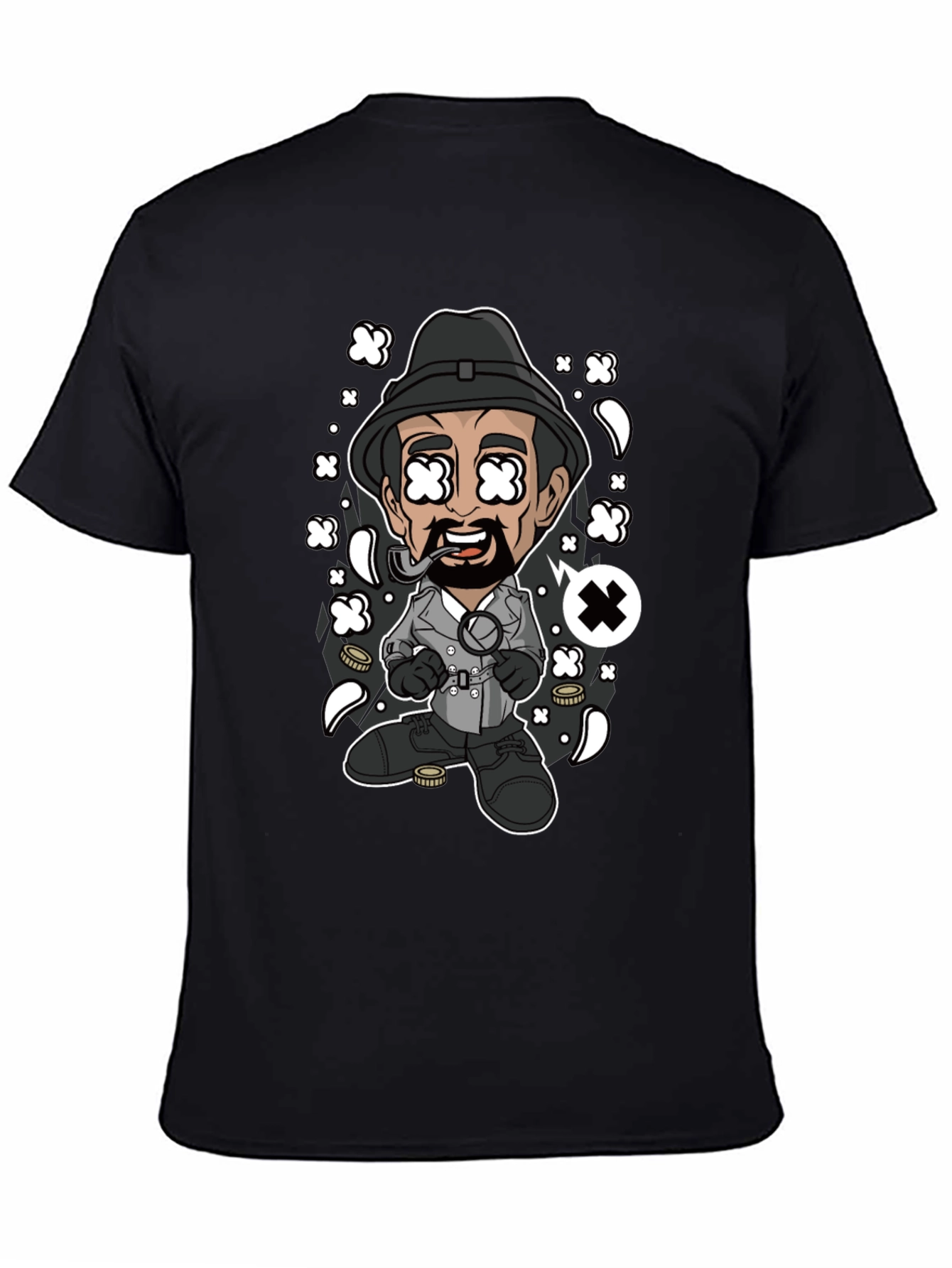 Cartoon Detective Graphic Black T-Shirt