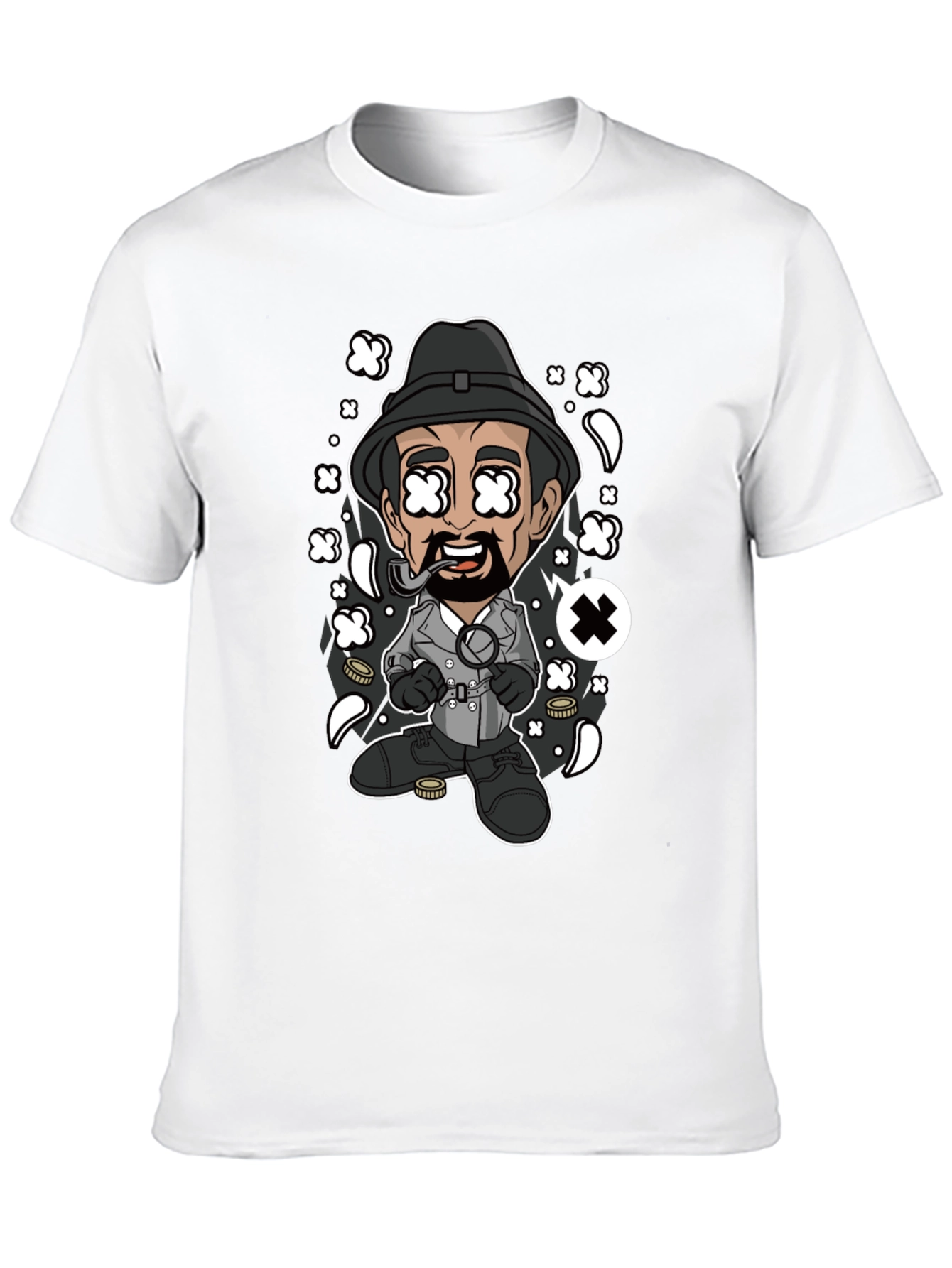 Cartoon Detective Graphic Black T-Shirt