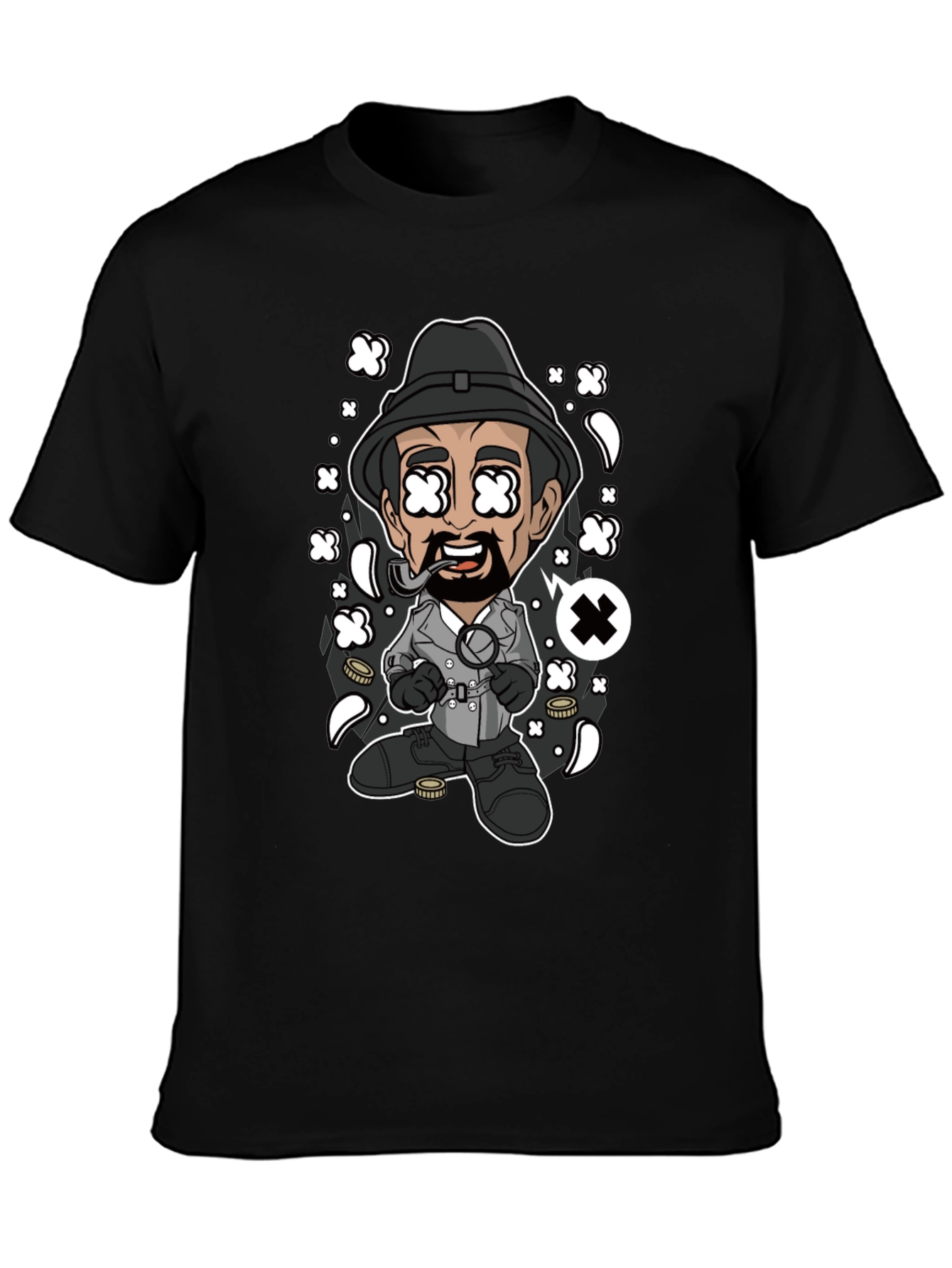 Cartoon Detective Graphic Black T-Shirt