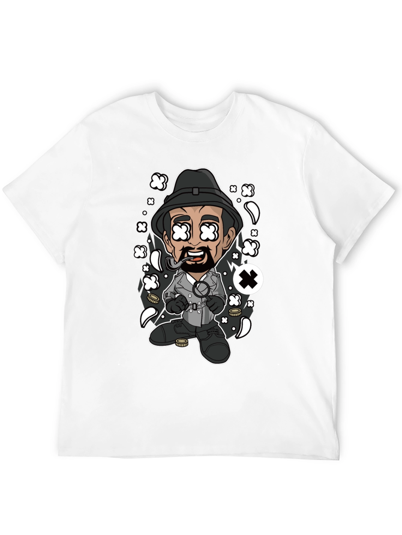Cartoon Detective Graphic Black T-Shirt