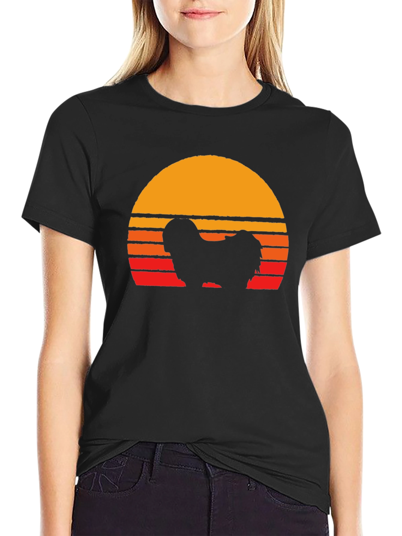 Retro Dog Silhouette T-Shirt - Sunset Graphic Tee