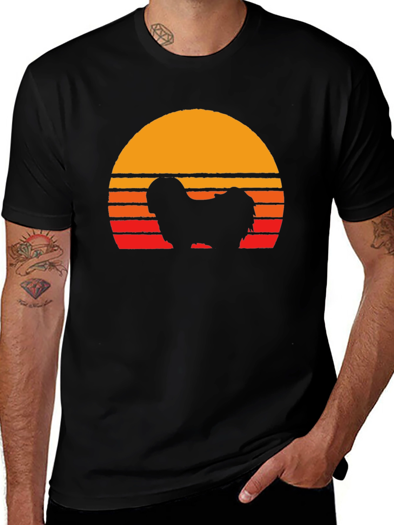 Retro Dog Silhouette T-Shirt - Sunset Graphic Tee