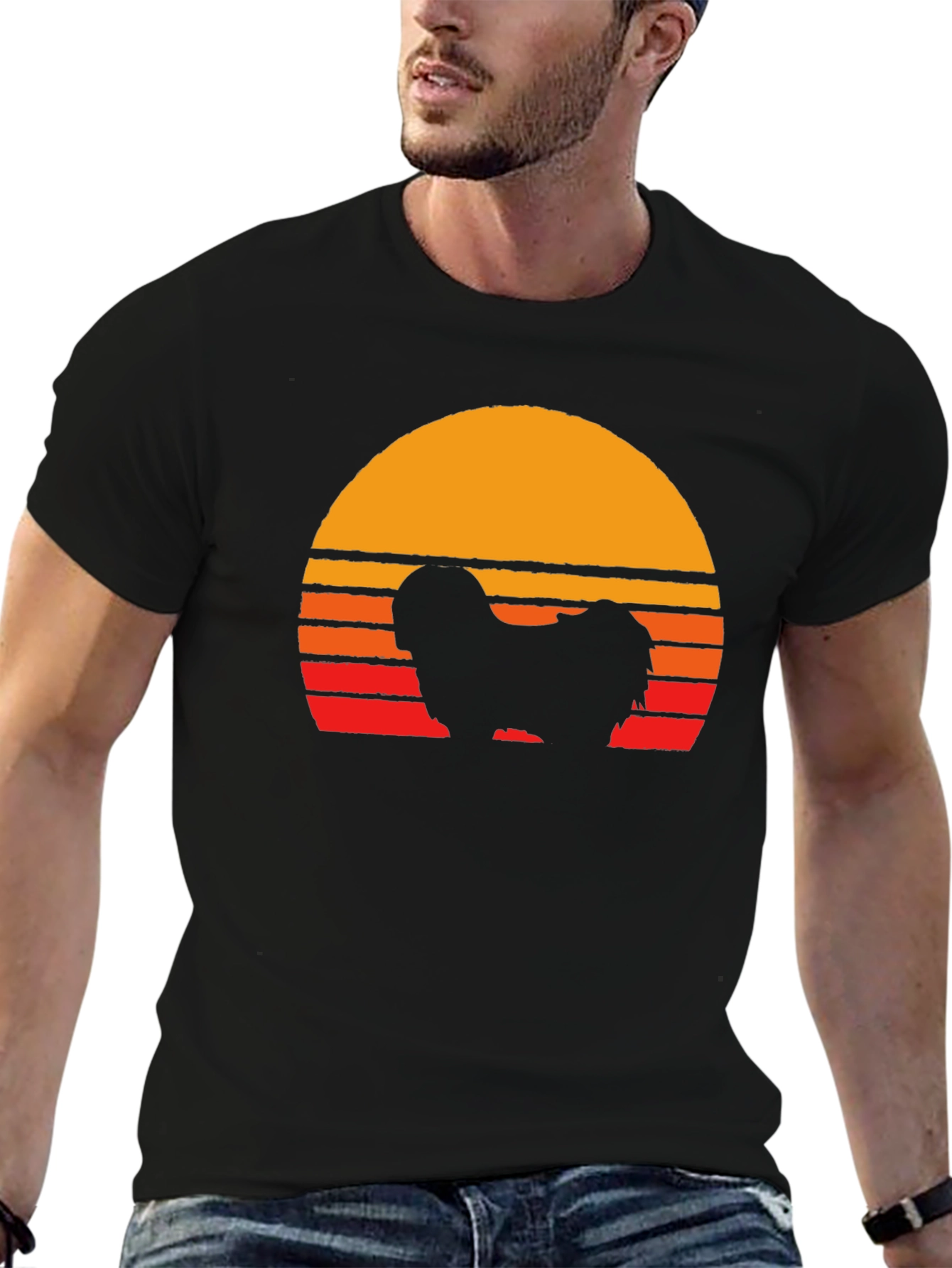 Retro Dog Silhouette T-Shirt - Sunset Graphic Tee