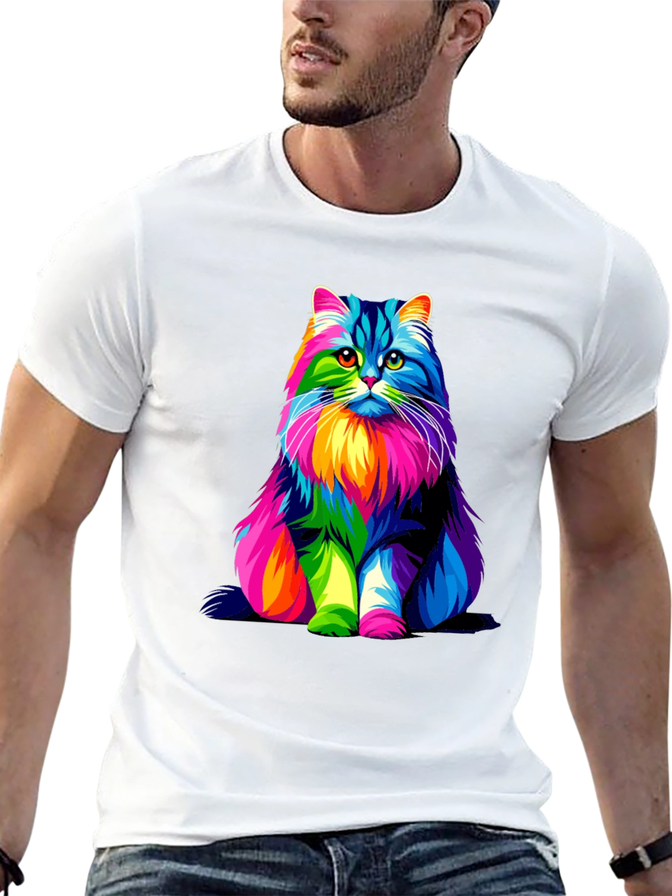 Rainbow Cat Graphic Tee - Mens Black T-Shirt