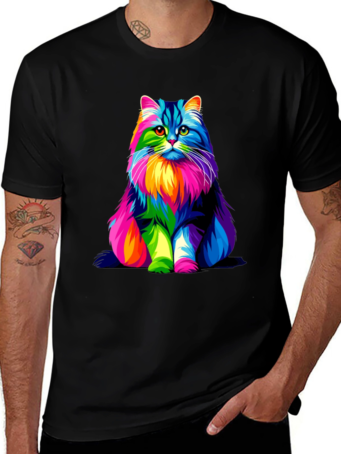 Rainbow Cat Graphic Tee - Mens Black T-Shirt