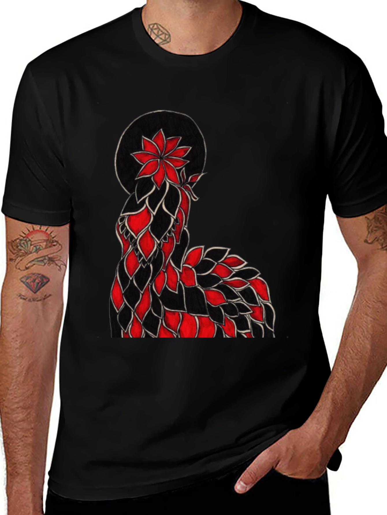 Floral Silhouette Graphic Tee - Black
