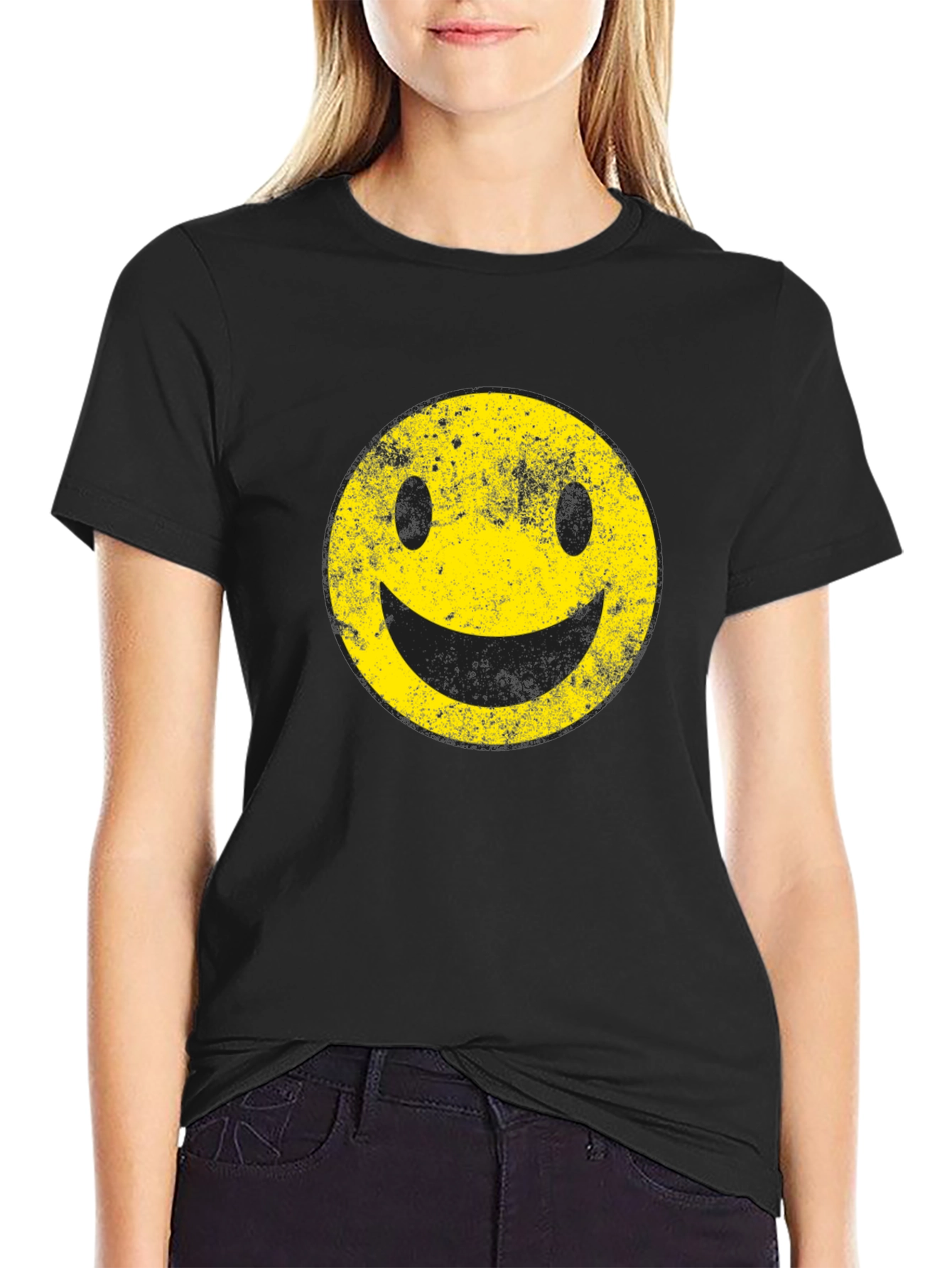 Distressed Smiley Face Graphic T-Shirt