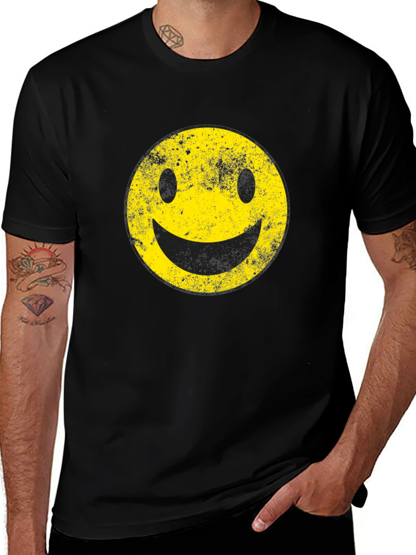 Distressed Smiley Face Graphic T-Shirt
