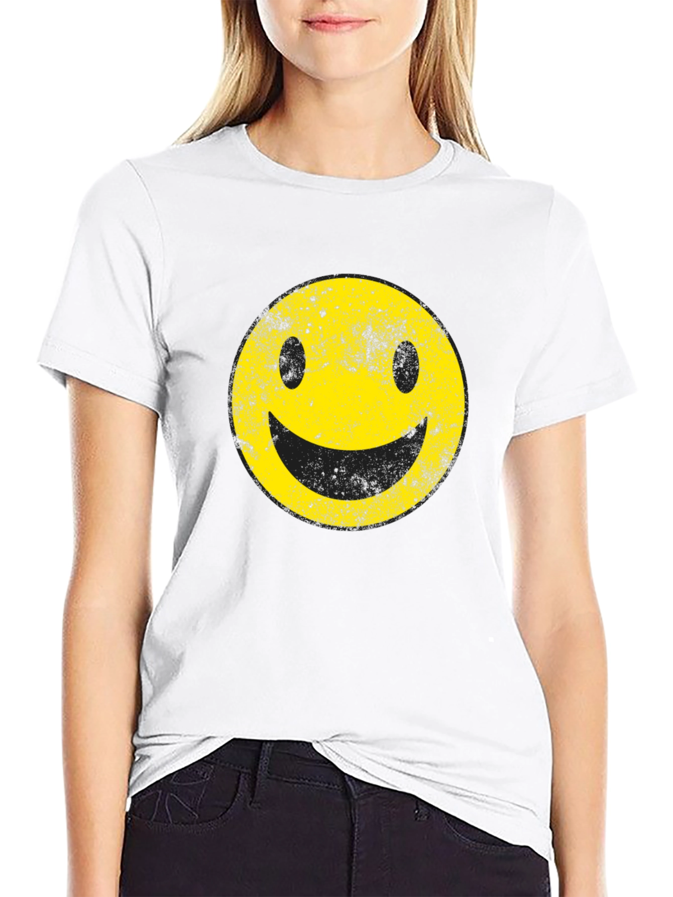 Distressed Smiley Face Graphic T-Shirt