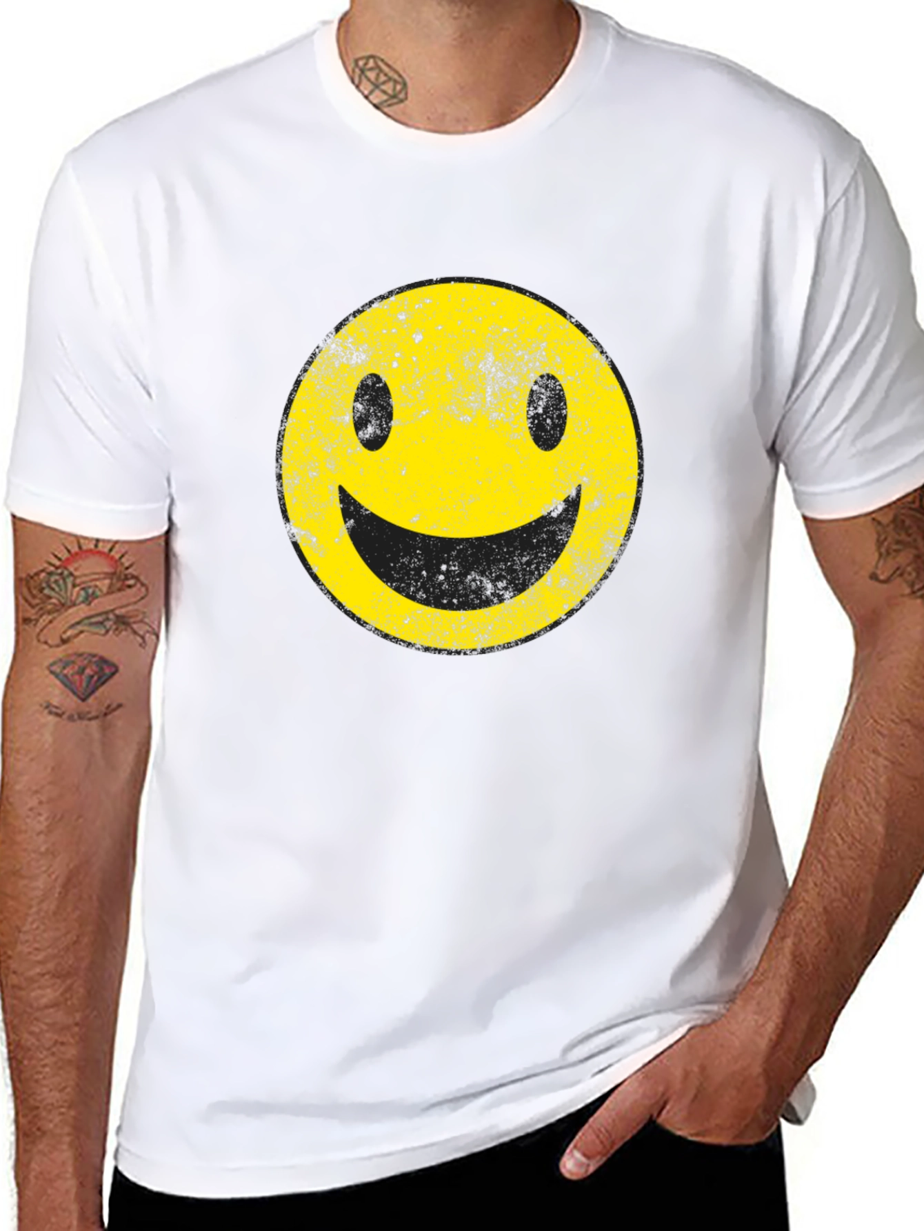 Distressed Smiley Face Graphic T-Shirt