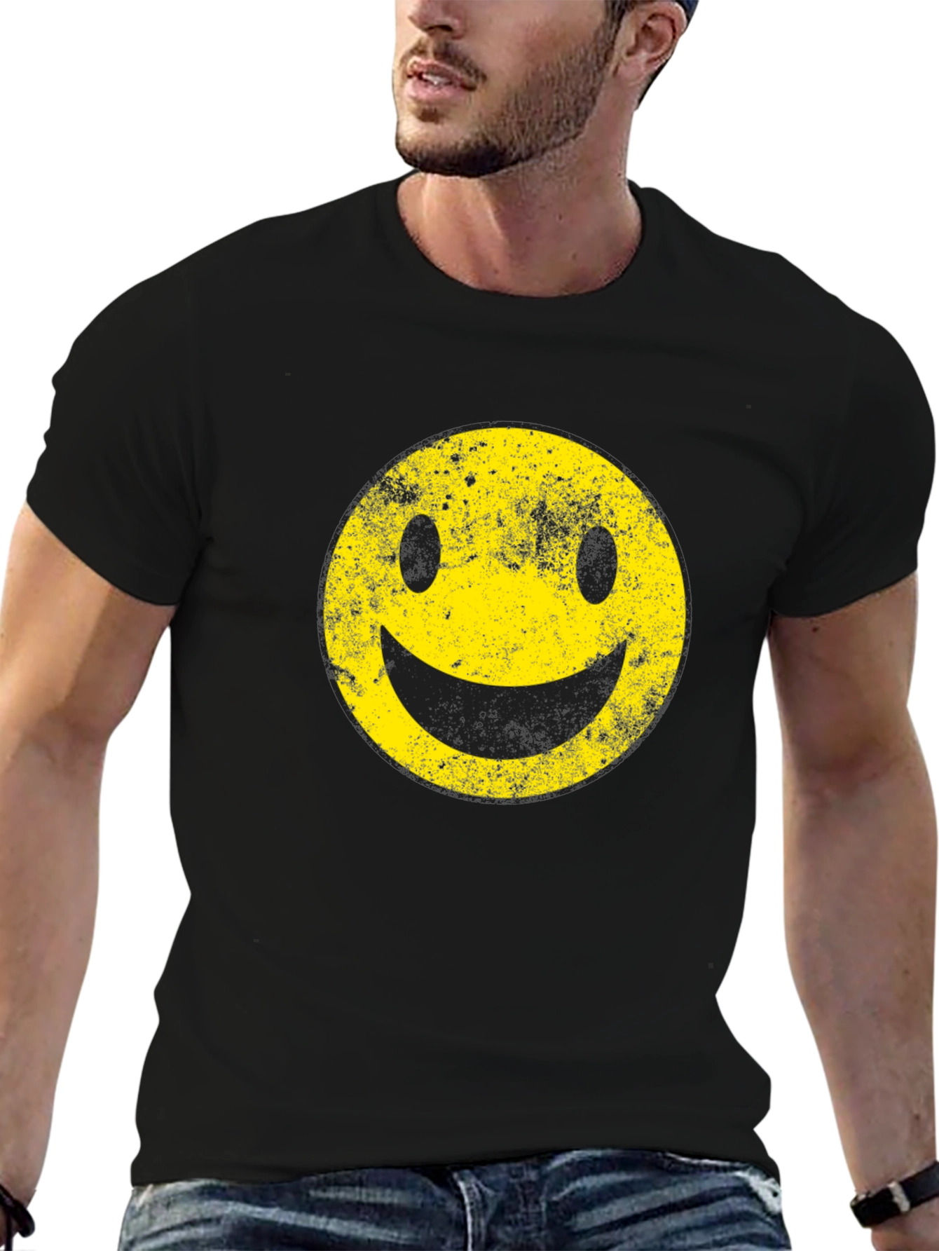 Distressed Smiley Face Graphic T-Shirt