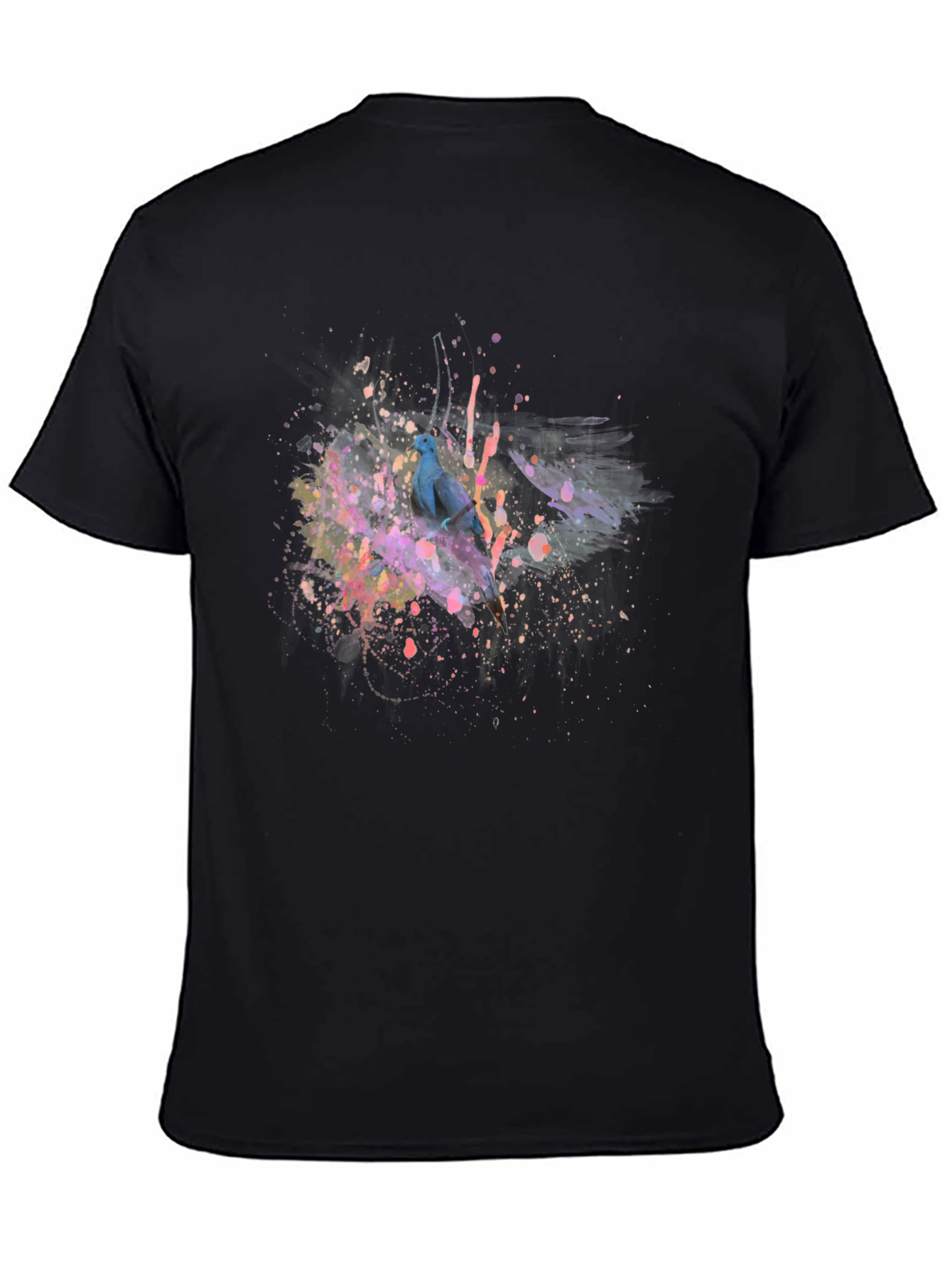 Abstract Bird Print Black T-Shirt