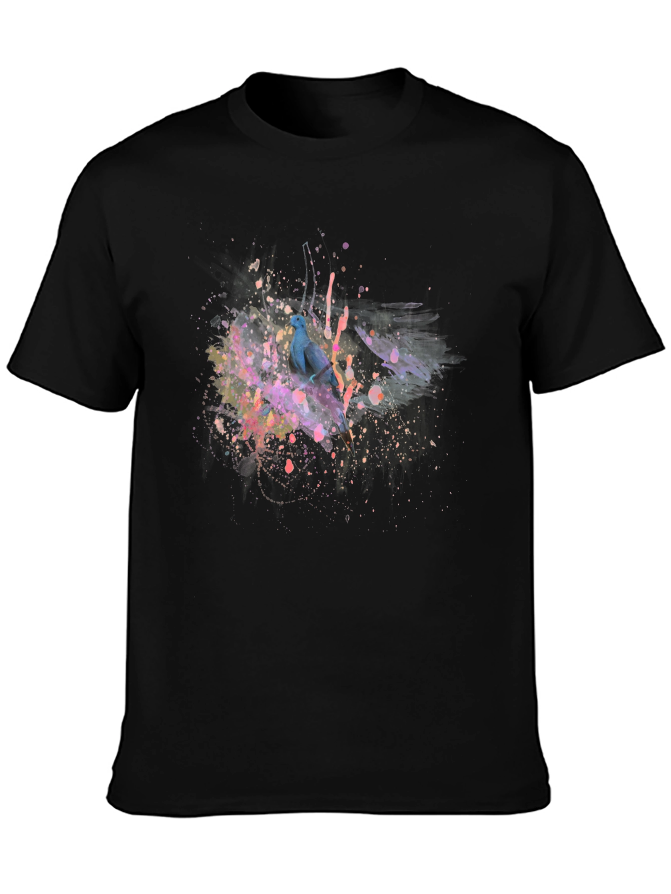 Abstract Bird Print Black T-Shirt