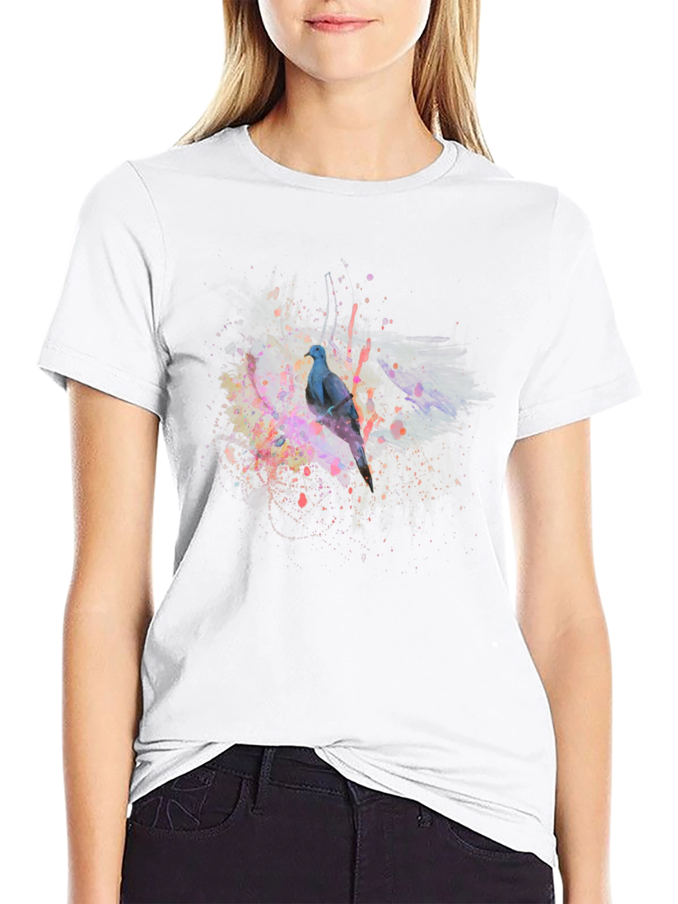 Abstract Bird Print Black T-Shirt