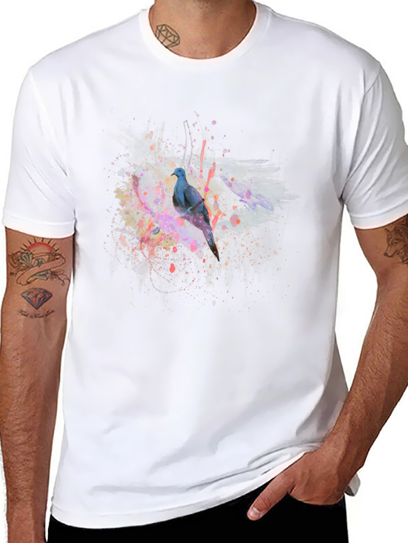 Abstract Bird Print Black T-Shirt