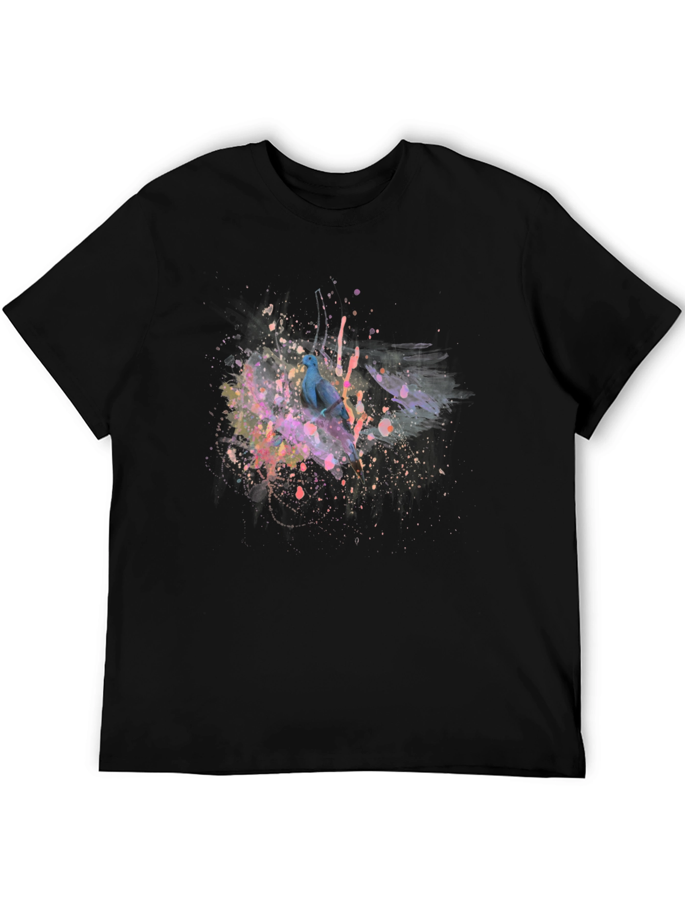 Abstract Bird Print Black T-Shirt