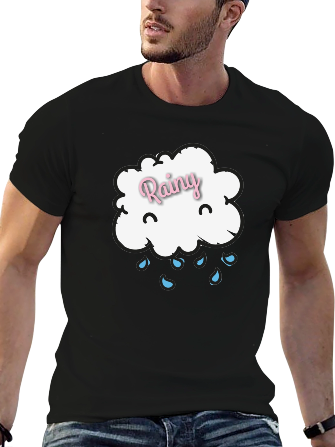 Rainy Cloud Graphic Tee - Black Cotton T-Shirt