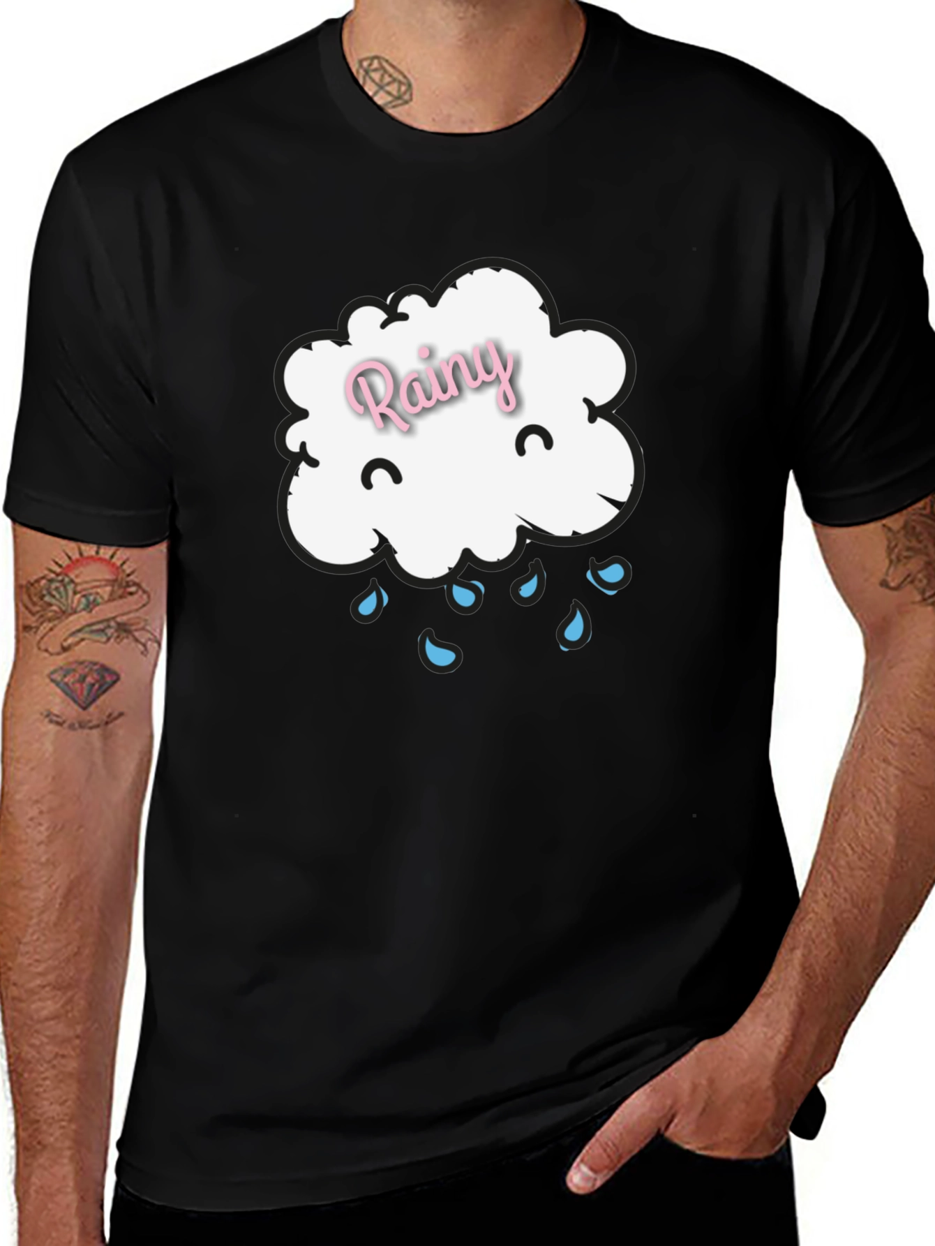 Rainy Cloud Graphic Tee - Black Cotton T-Shirt