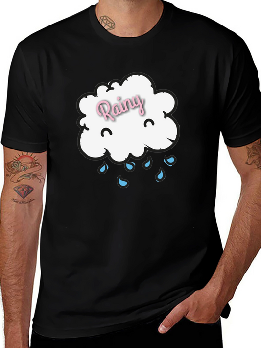Rainy Cloud Graphic Tee - Black Cotton T-Shirt