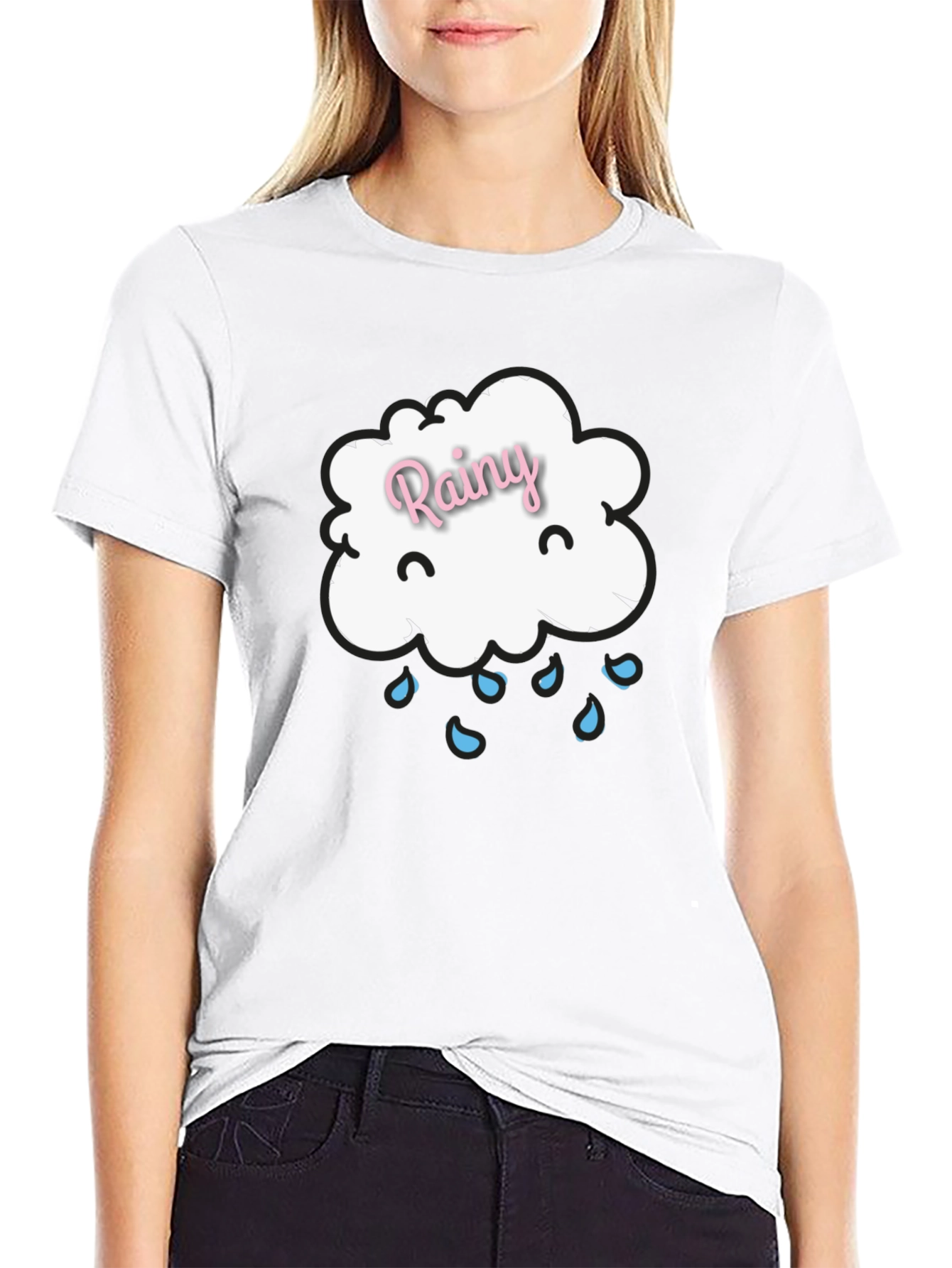 Rainy Cloud Graphic Tee - Black Cotton T-Shirt