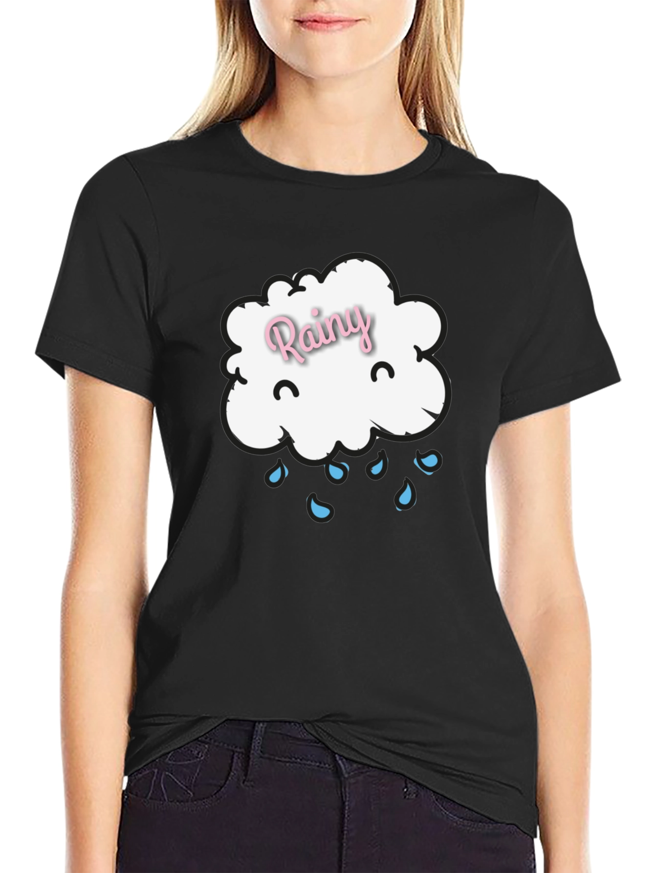 Rainy Cloud Graphic Tee - Black Cotton T-Shirt