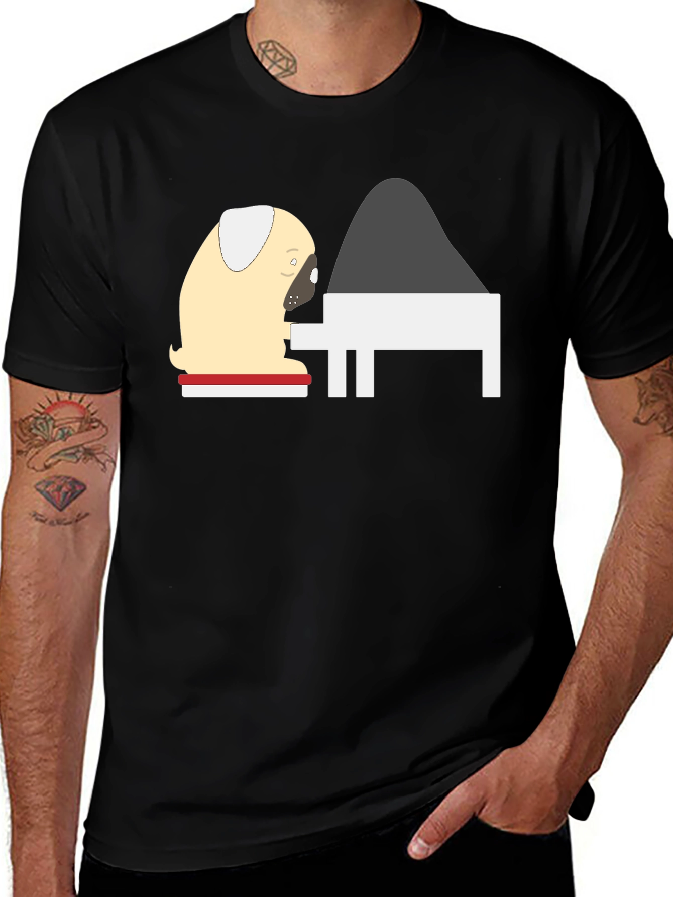Pug Playing Piano Graphic Tee