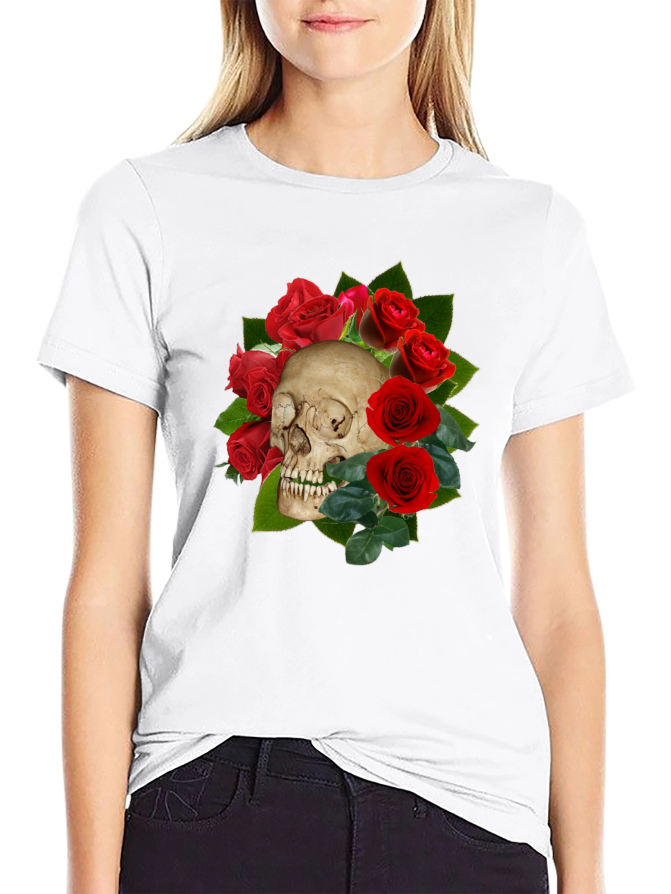 Skull & Roses Graphic T-Shirt - Gothic Style