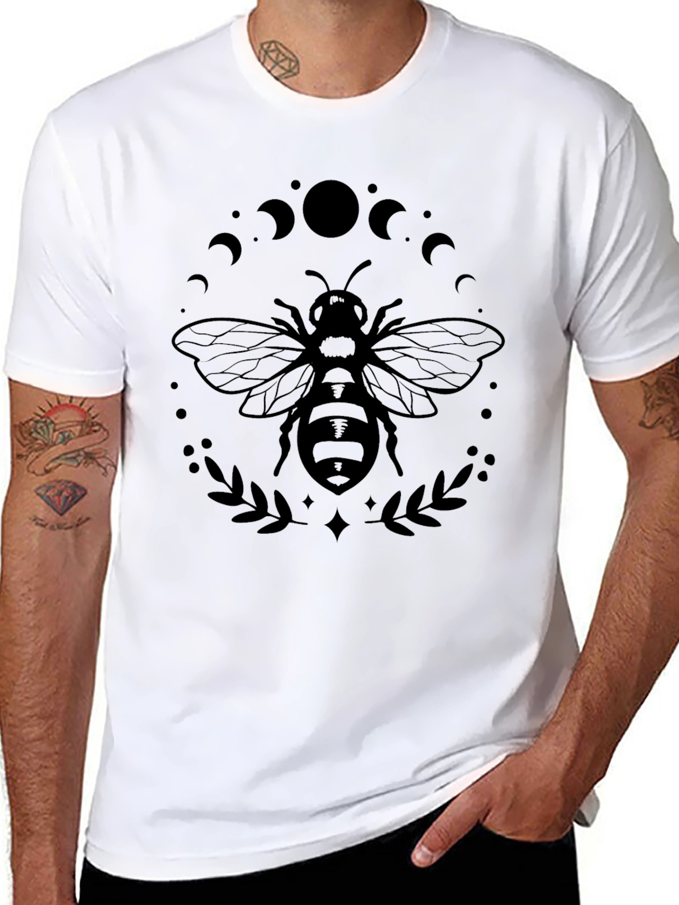 Black Bee and Moon Phases Graphic T-Shirt