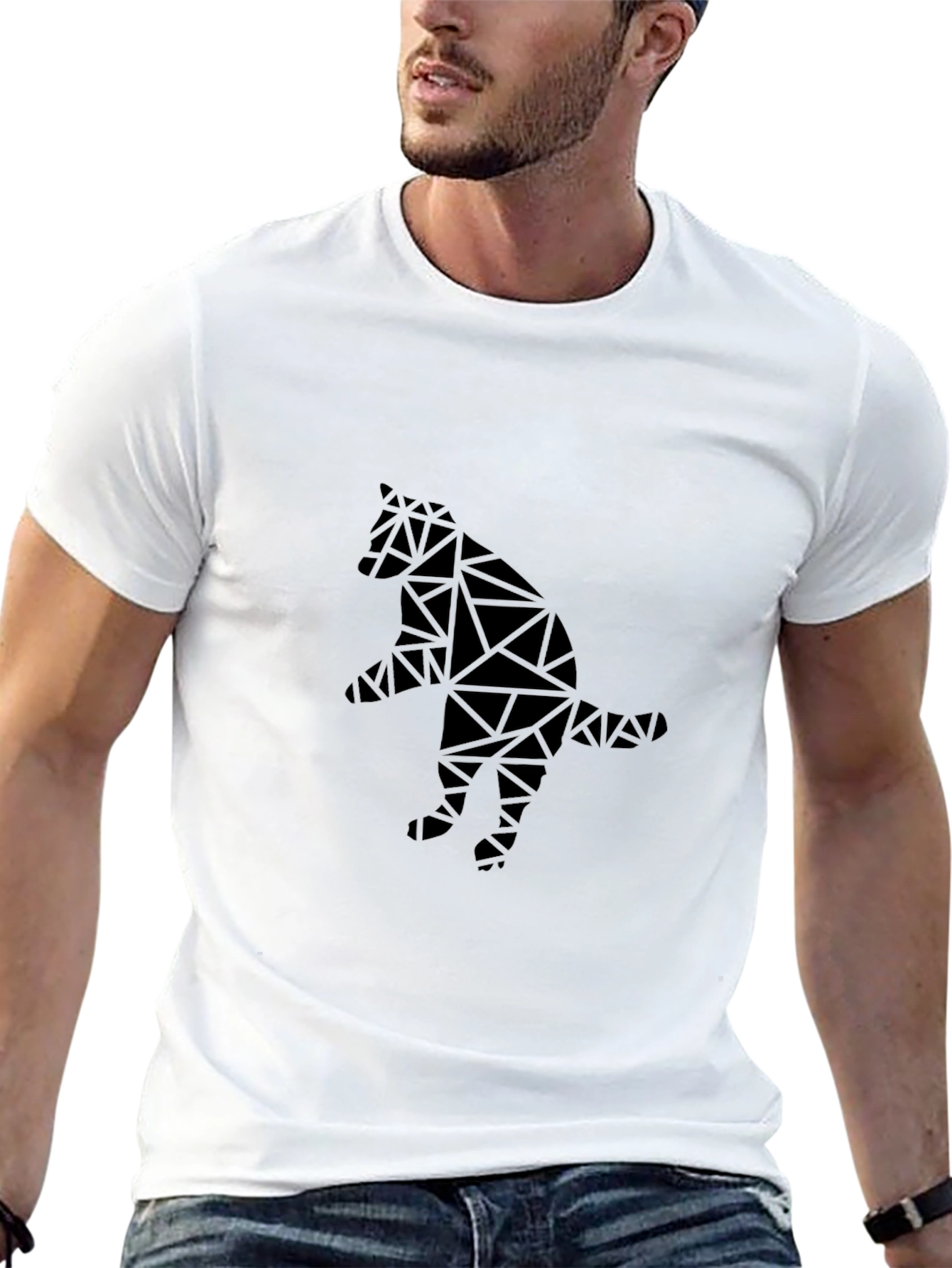 Geometric Cat Design Black T-Shirt