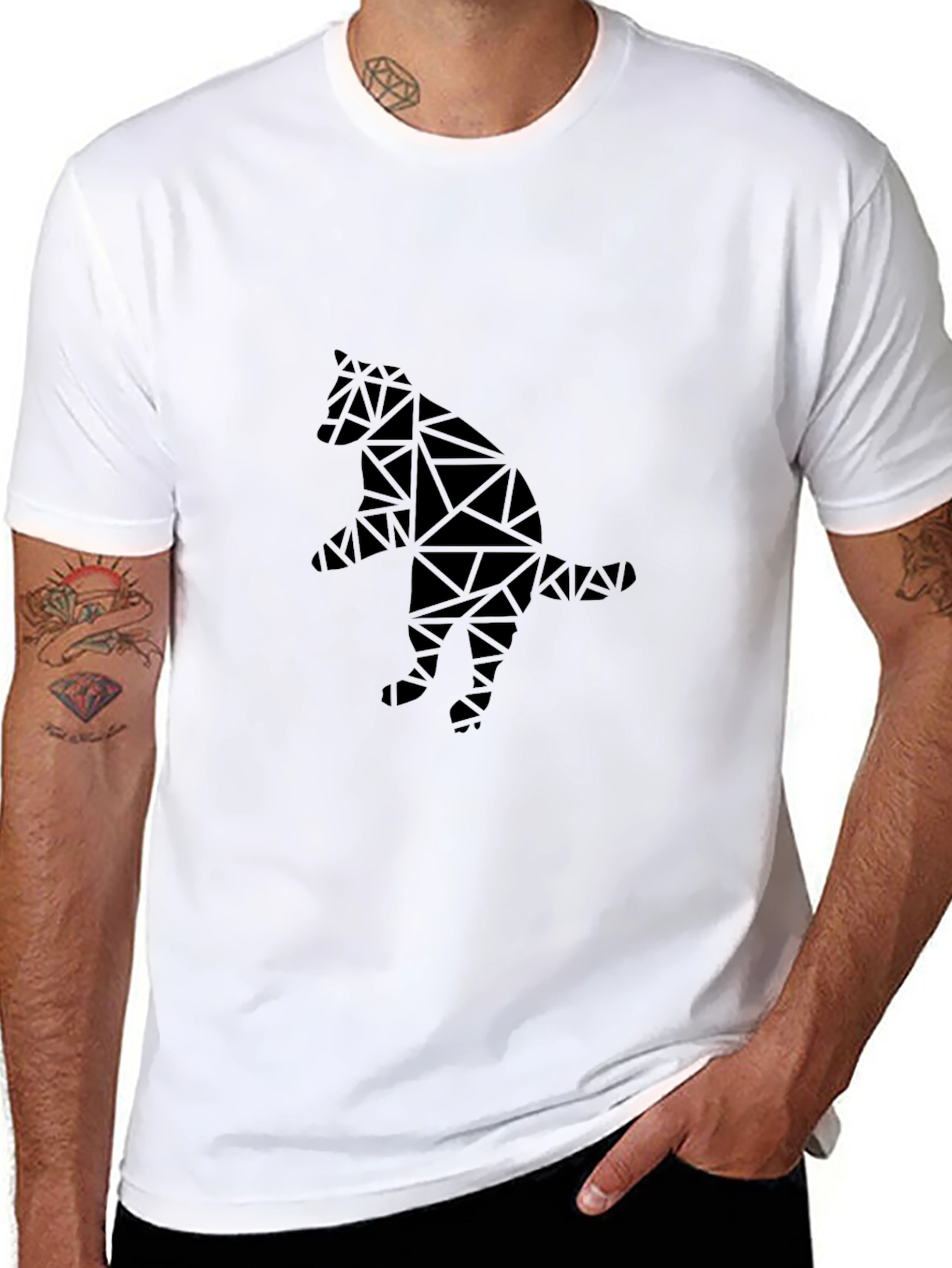 Geometric Cat Design Black T-Shirt