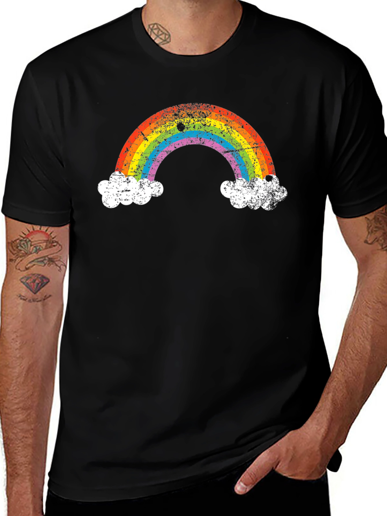 Rainbow Cloud Graphic Tee - Black