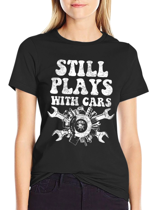 Still Plays With Cars Black Graphic T-Shirt