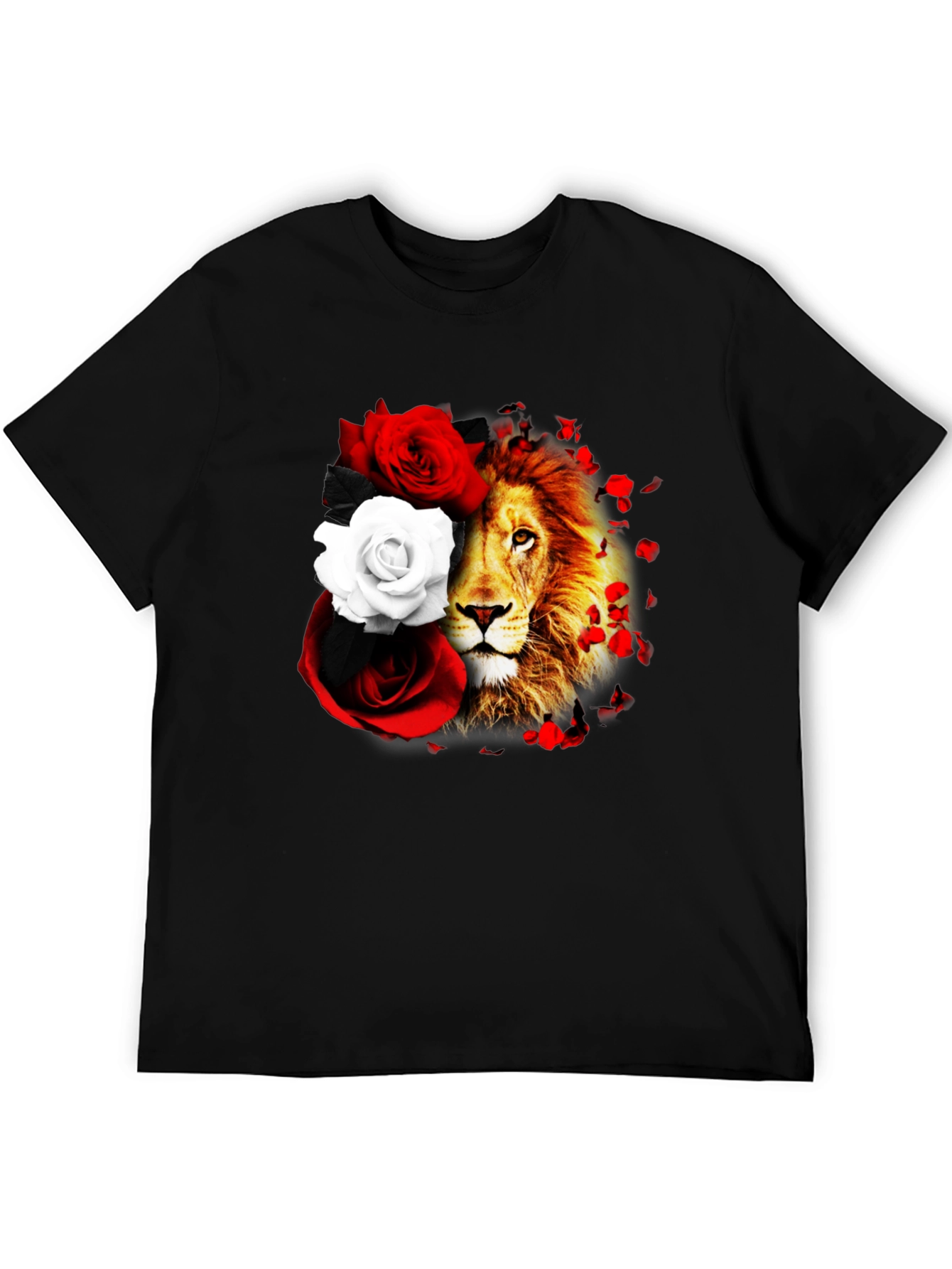 Lion and Roses Graphic T-Shirt - Unique Design