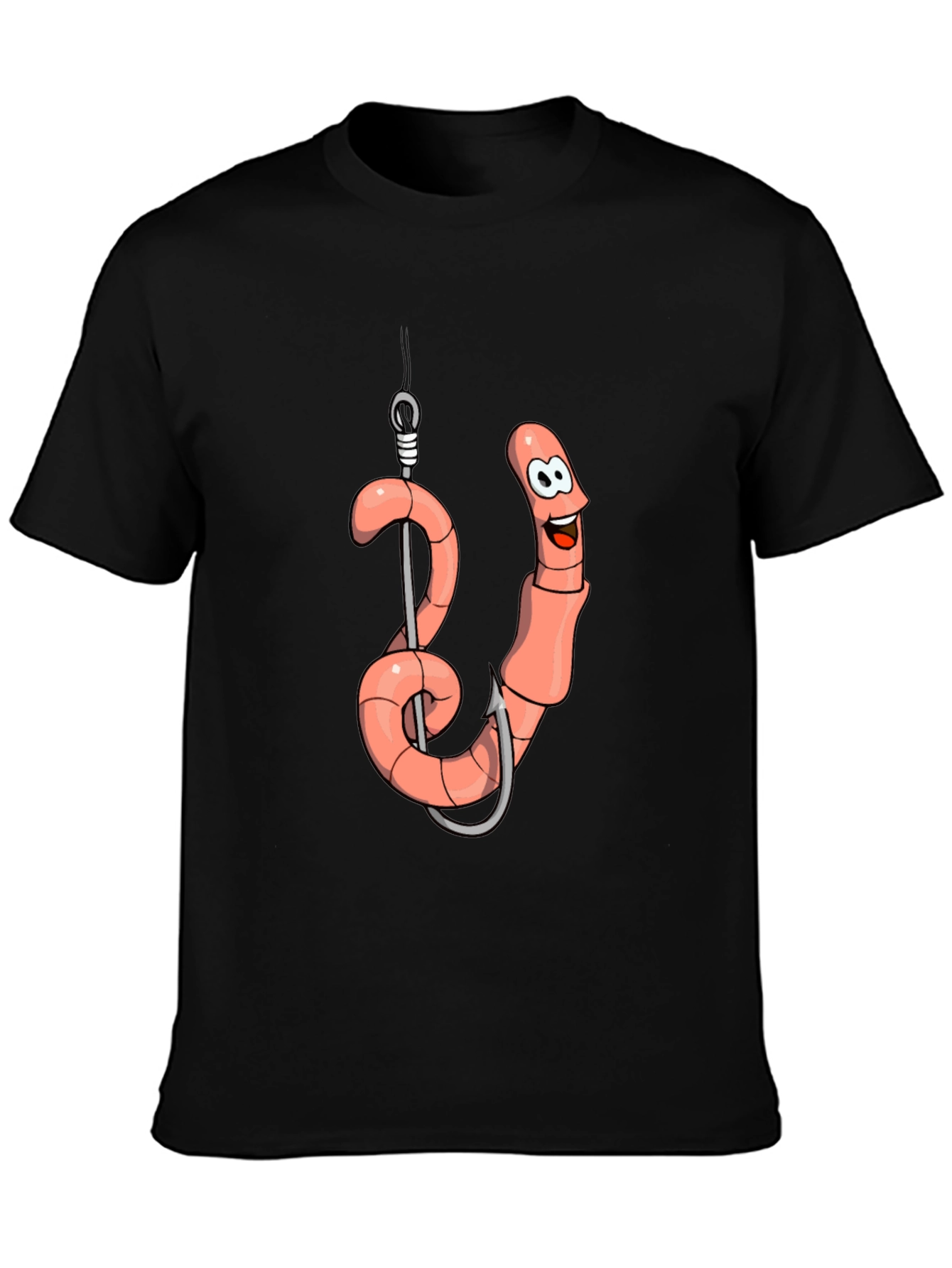 Funny Worm on Hook Black T-Shirt