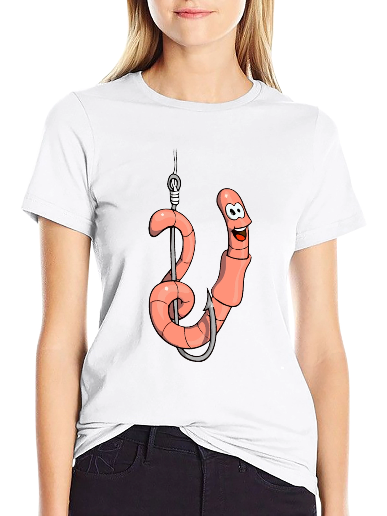 Funny Worm on Hook Black T-Shirt