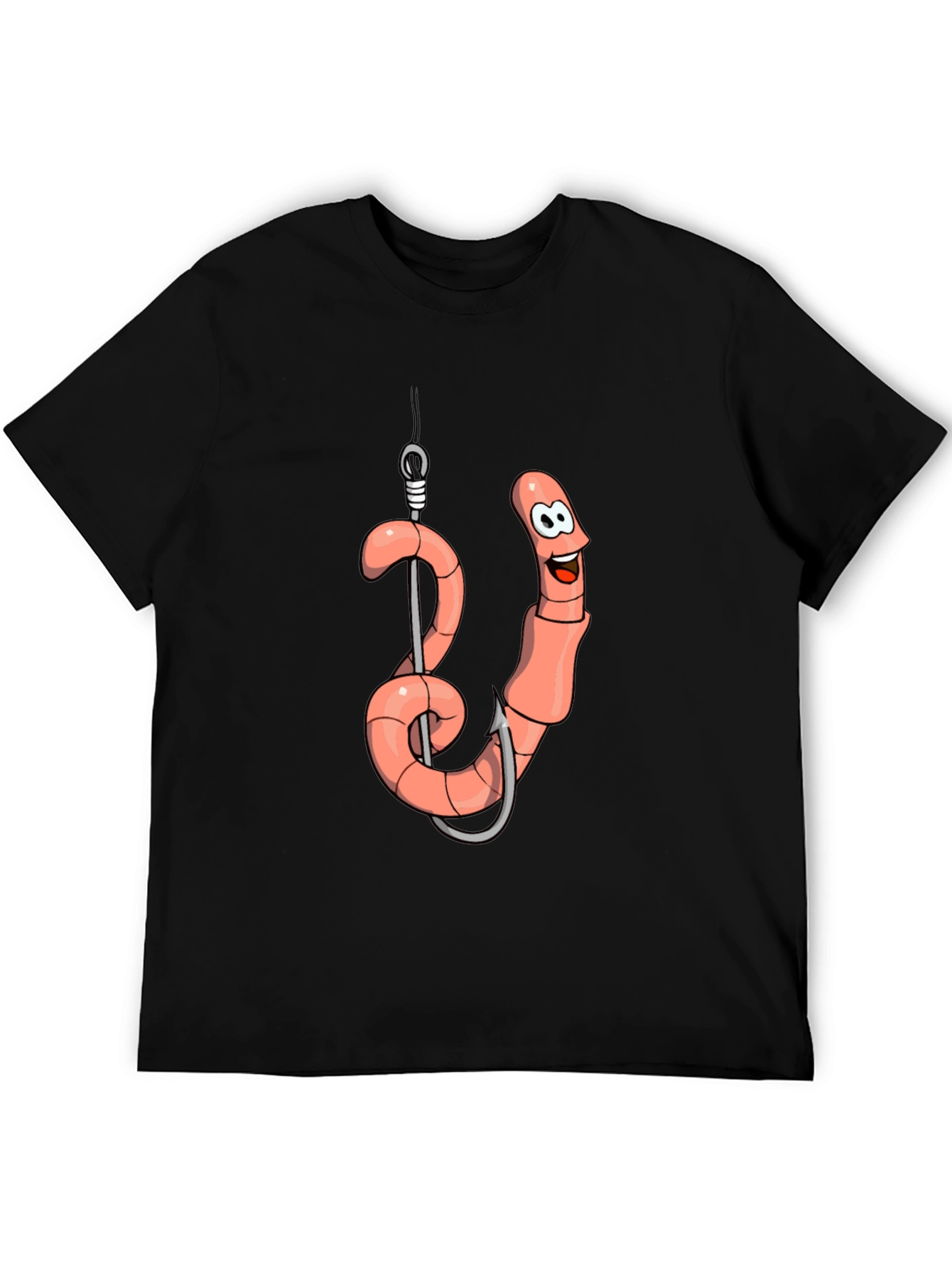 Funny Worm on Hook Black T-Shirt