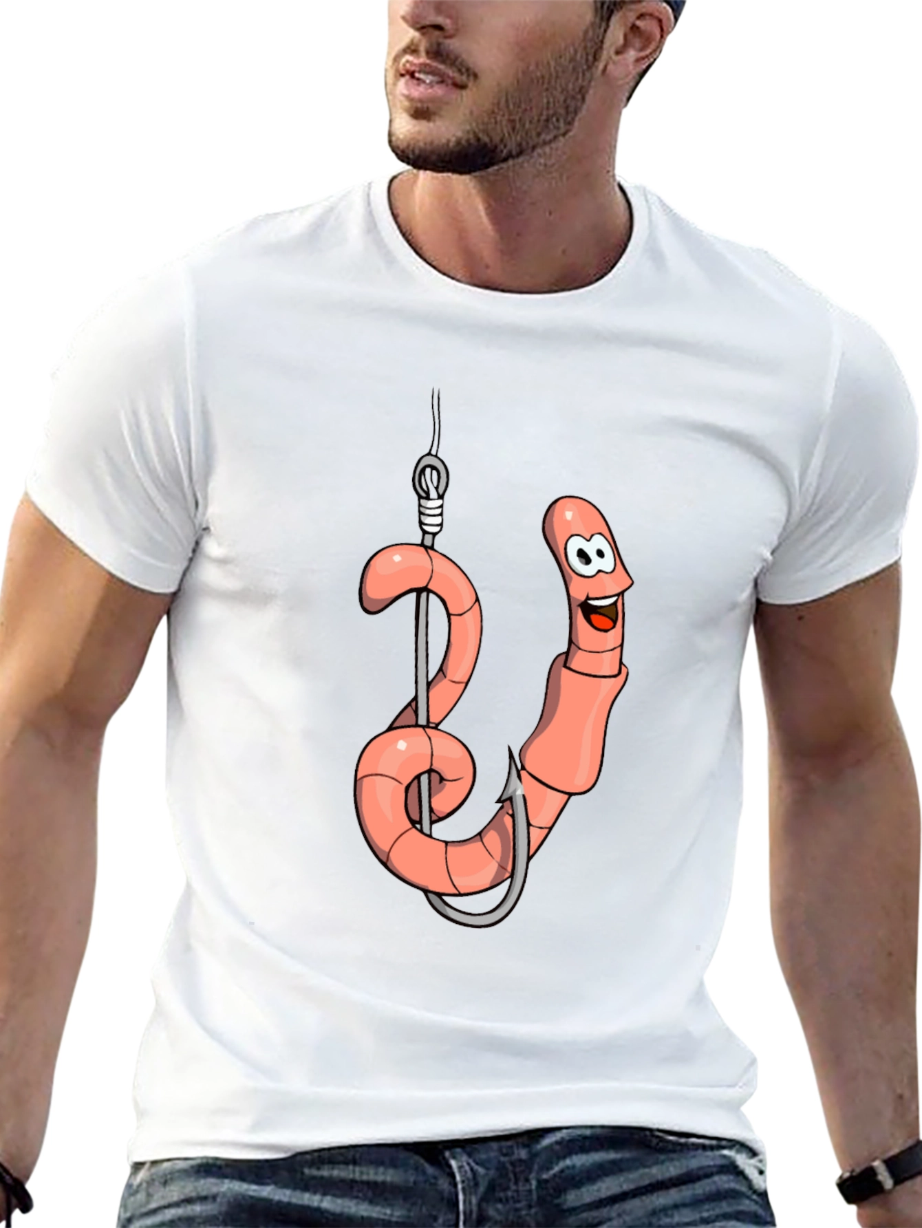 Funny Worm on Hook Black T-Shirt