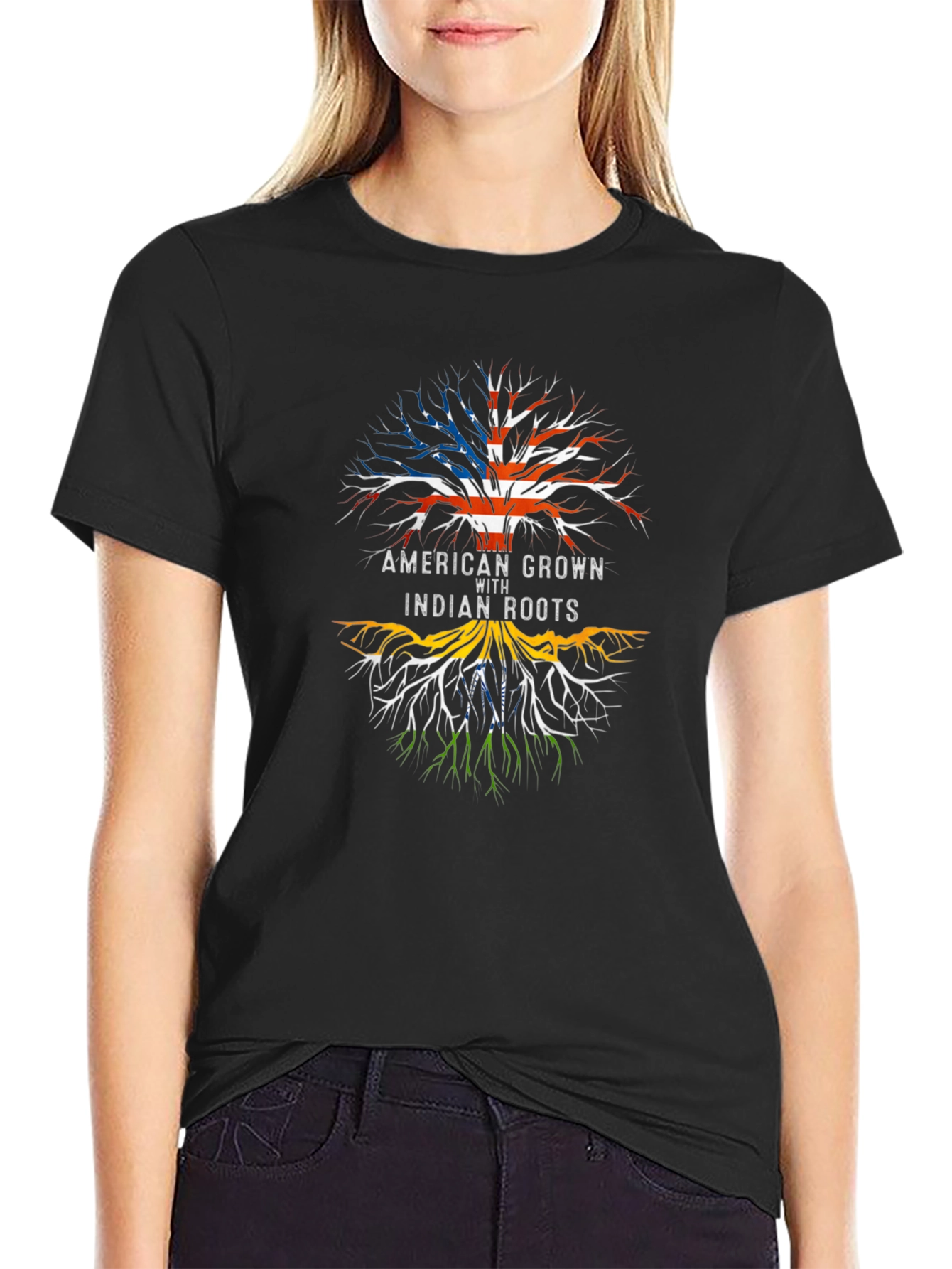 American Grown with Indian Roots Tree T-Shirt