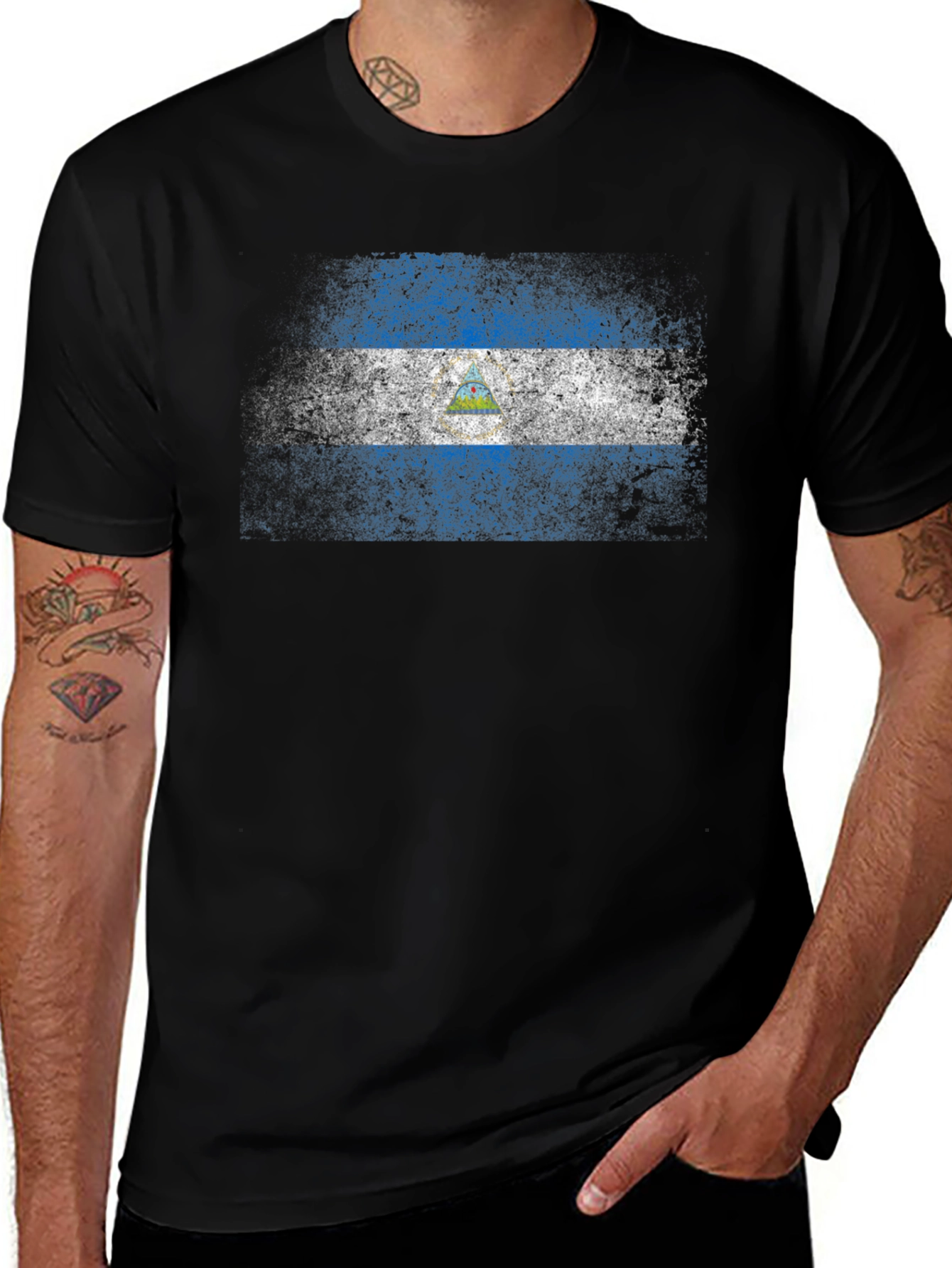 Nicaragua Flag T-Shirt - Distressed Design
