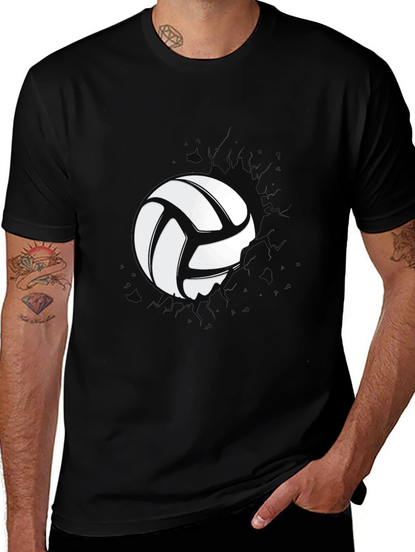 Volleyball Graphic Tee - Black Cotton Blend