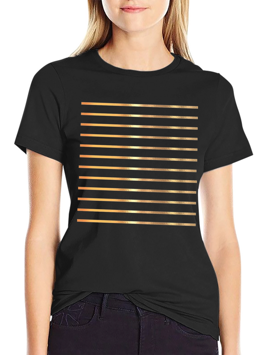 Striped Gold Line Graphic Tee - Black Cotton Shirt