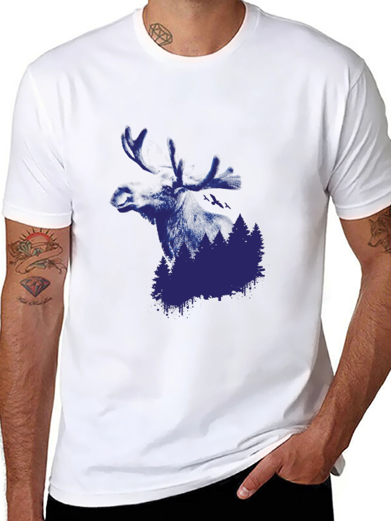 Mens Black Moose and Forest Graphic Tee